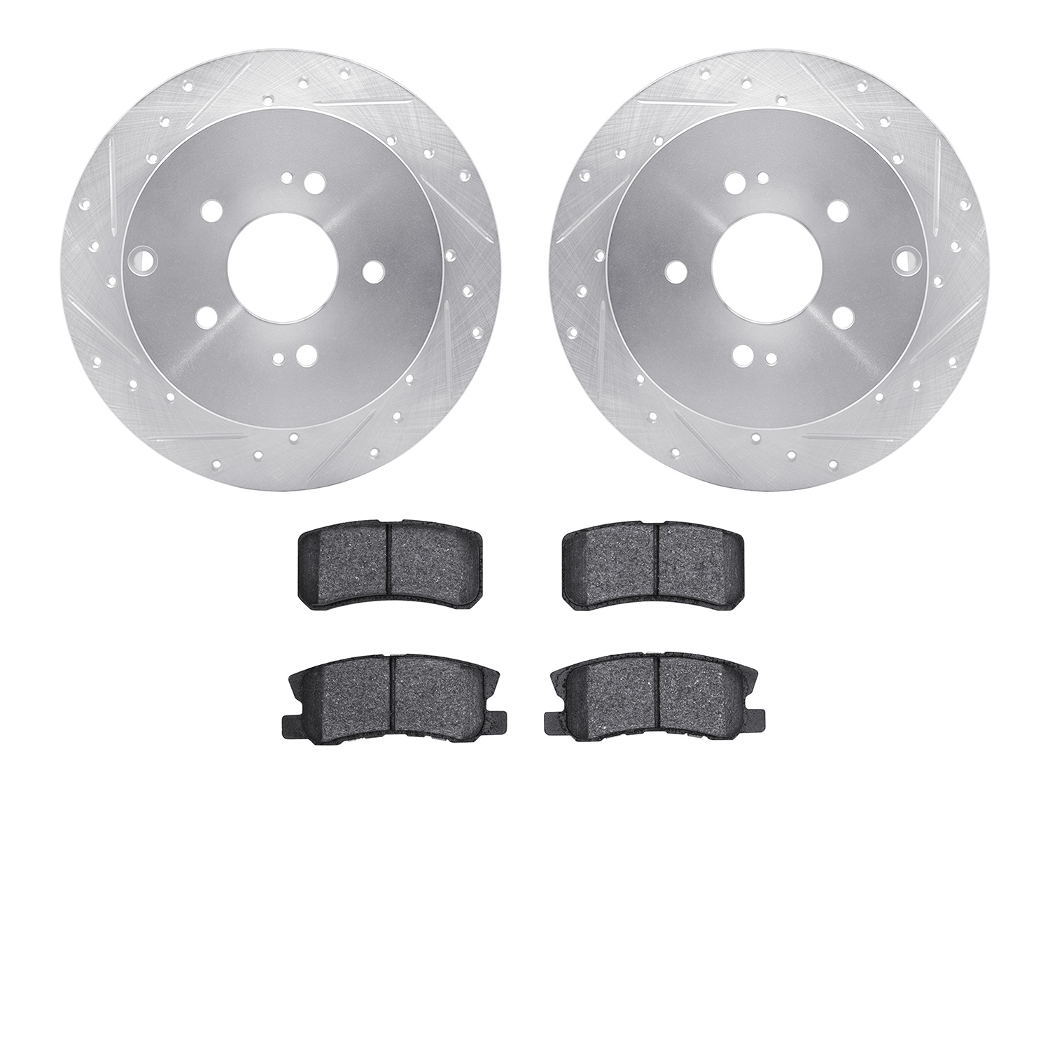 7302-72074 Drilled/Slotted Brake Rotor with 3000-Series Ceramic Brake Pads Kit [Silver], 2004-2011 Mitsubishi, Position: Rear