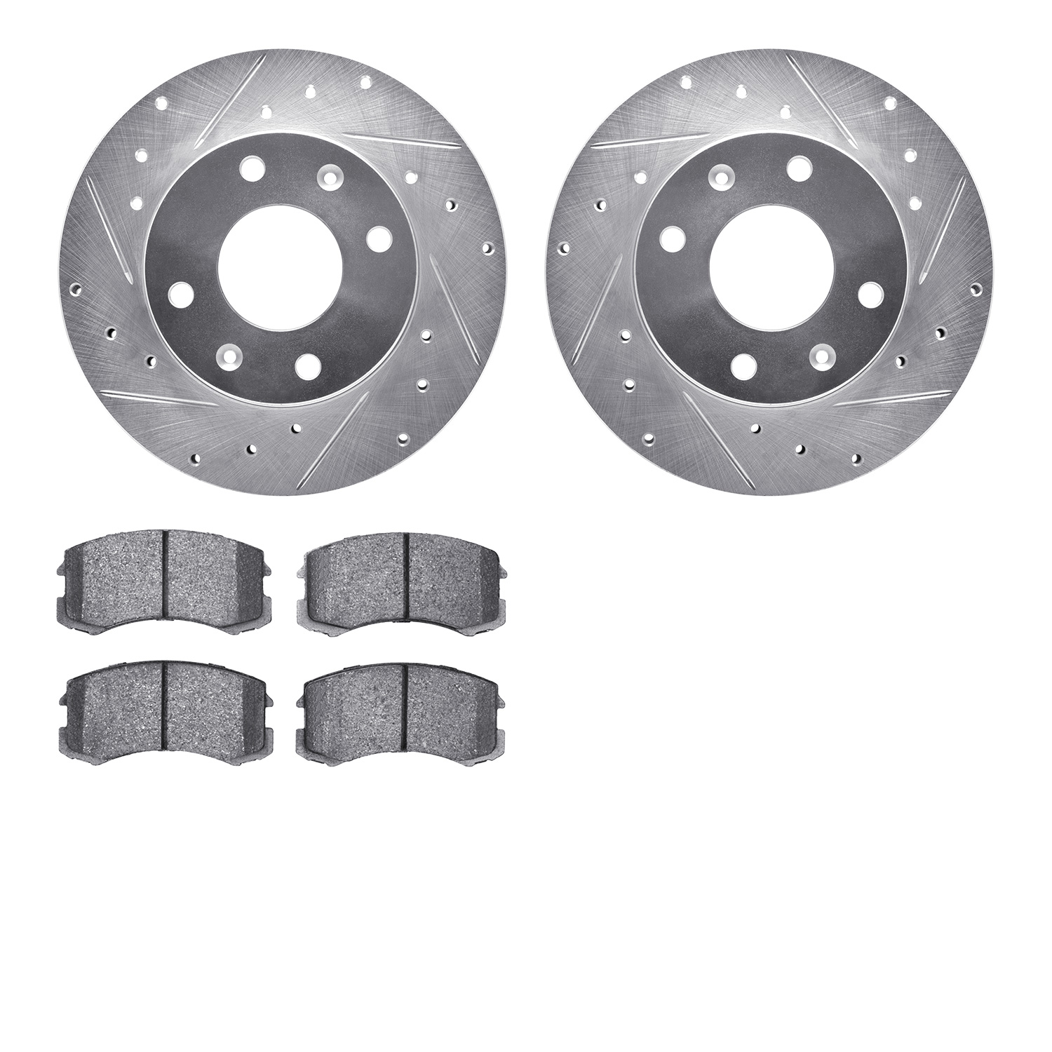 7302-72076 Drilled/Slotted Brake Rotor with 3000-Series Ceramic Brake Pads Kit [Silver], 2002-2007 Mitsubishi, Position: Front