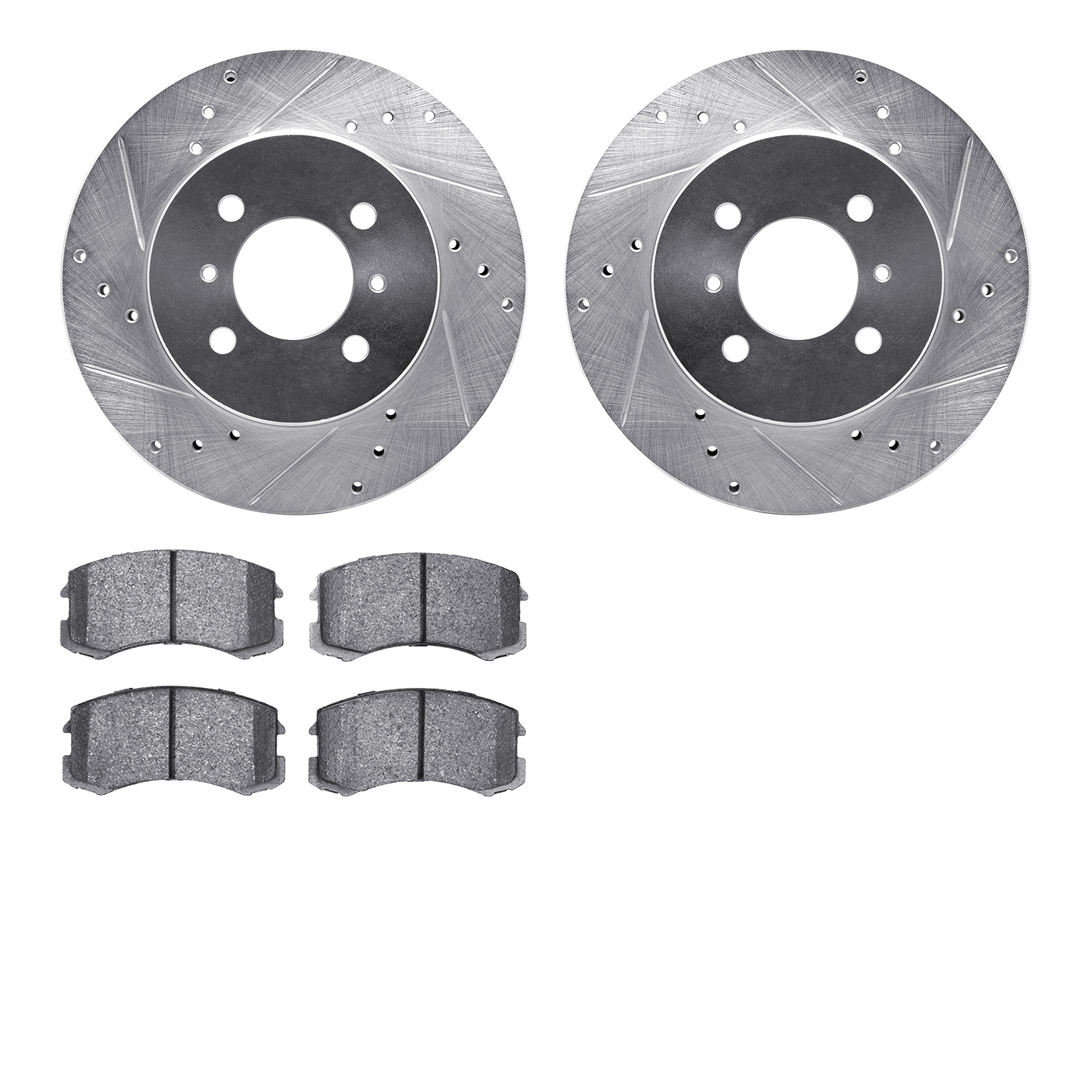 7302-72077 Drilled/Slotted Brake Rotor with 3000-Series Ceramic Brake Pads Kit [Silver], 2002-2007 Mitsubishi, Position: Front