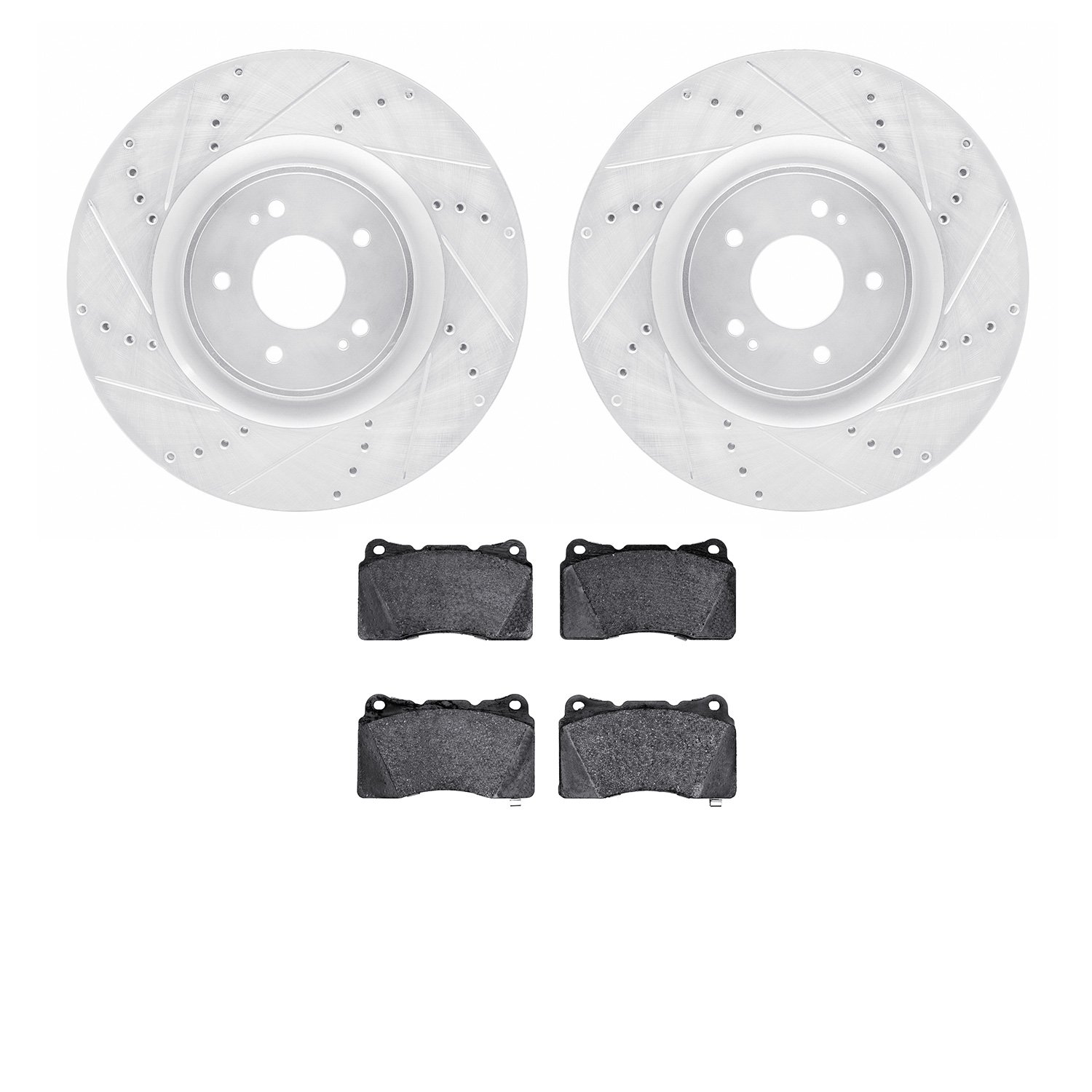 7302-72082 Drilled/Slotted Brake Rotor with 3000-Series Ceramic Brake Pads Kit [Silver], 2008-2015 Mitsubishi, Position: Front