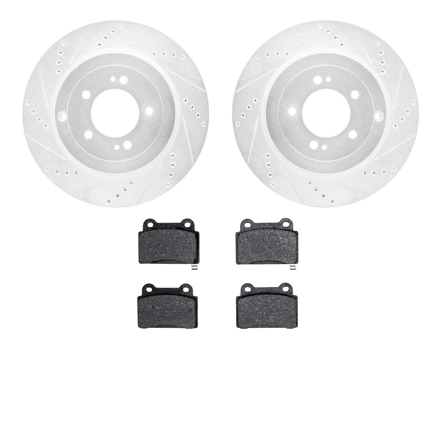 7302-72085 Drilled/Slotted Brake Rotor with 3000-Series Ceramic Brake Pads Kit [Silver], 2008-2015 Mitsubishi, Position: Rear