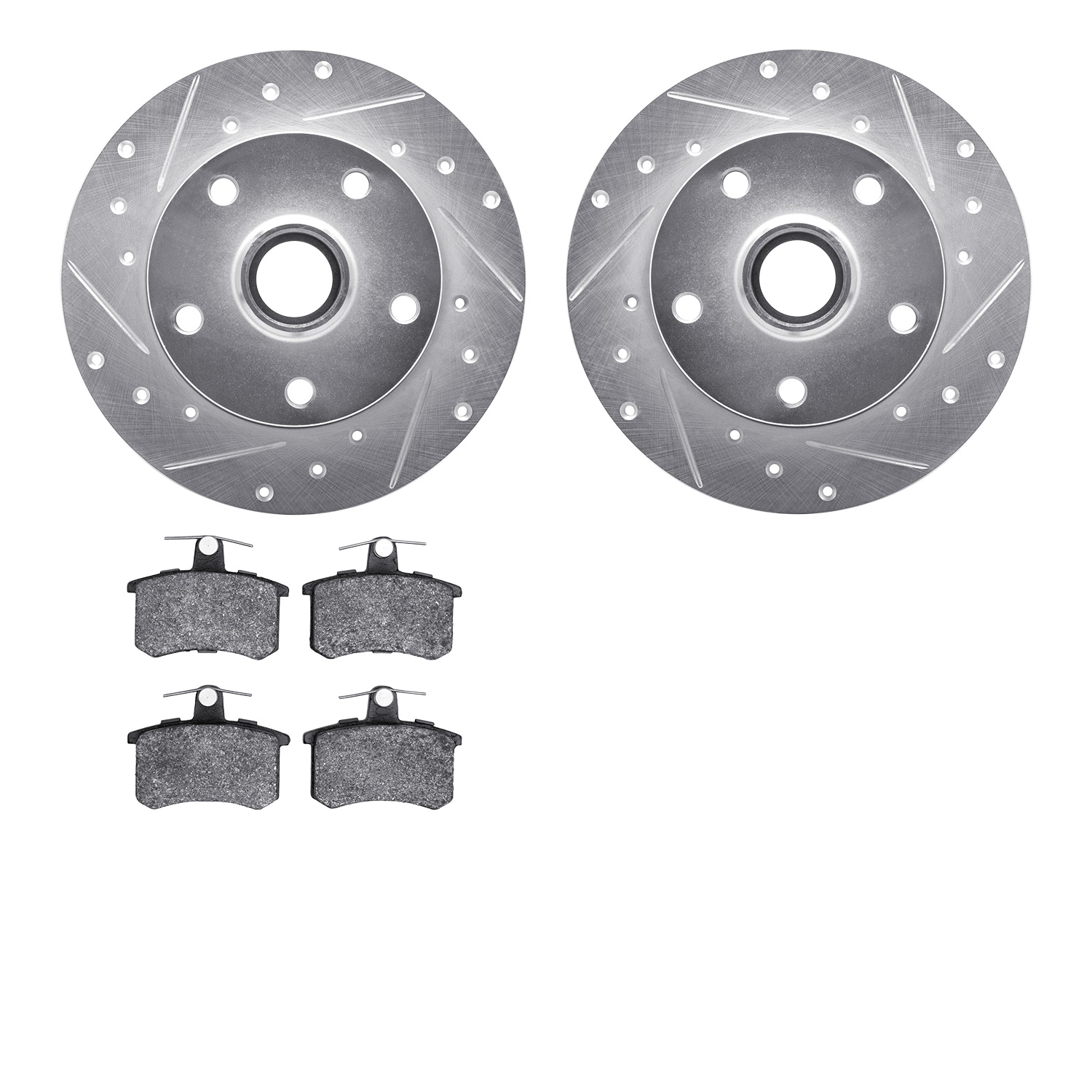 7302-73010 Drilled/Slotted Brake Rotor with 3000-Series Ceramic Brake Pads Kit [Silver], 1996-1997 Audi/Volkswagen, Position: Re