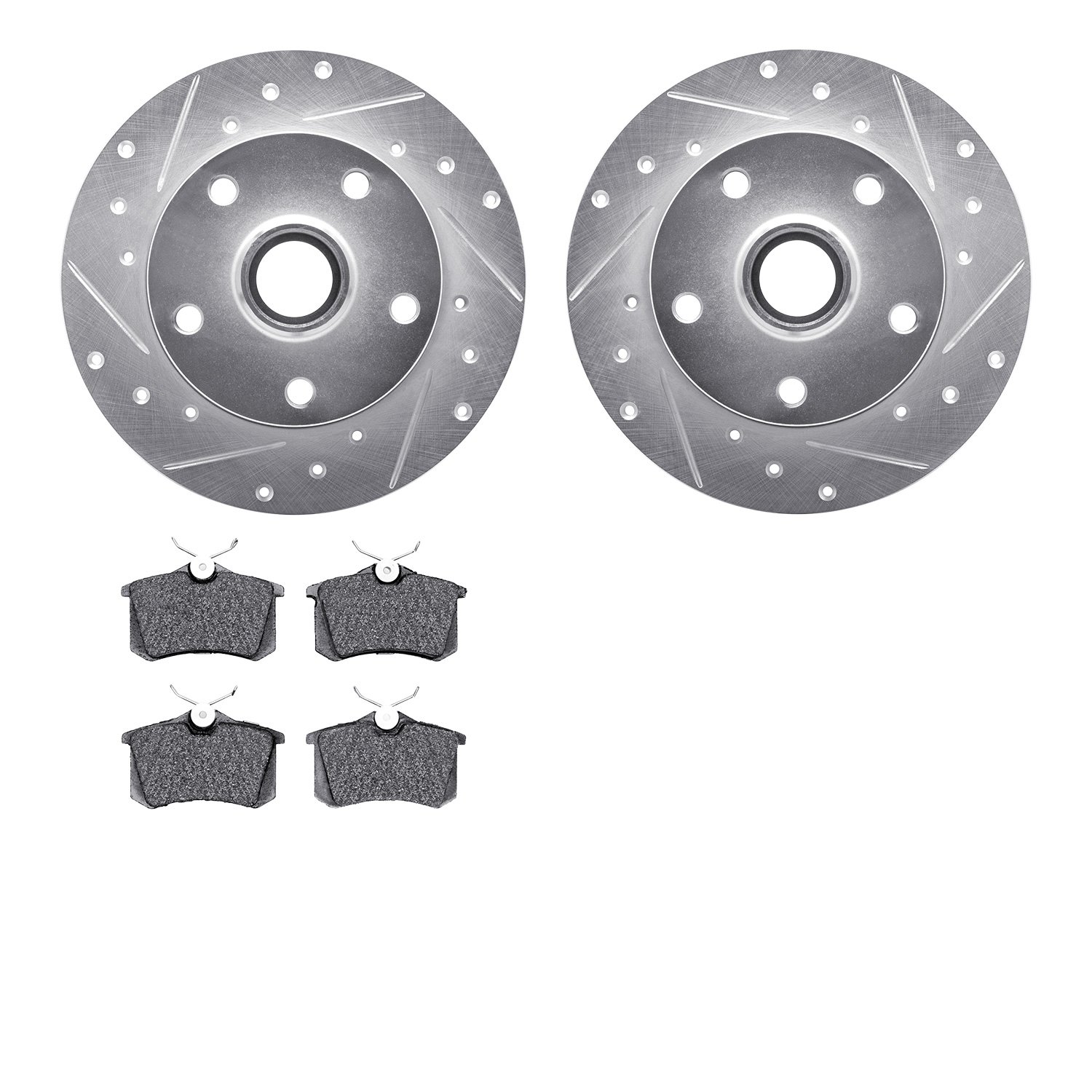 7302-73017 Drilled/Slotted Brake Rotor with 3000-Series Ceramic Brake Pads Kit [Silver], 1997-2008 Audi/Volkswagen, Position: Re