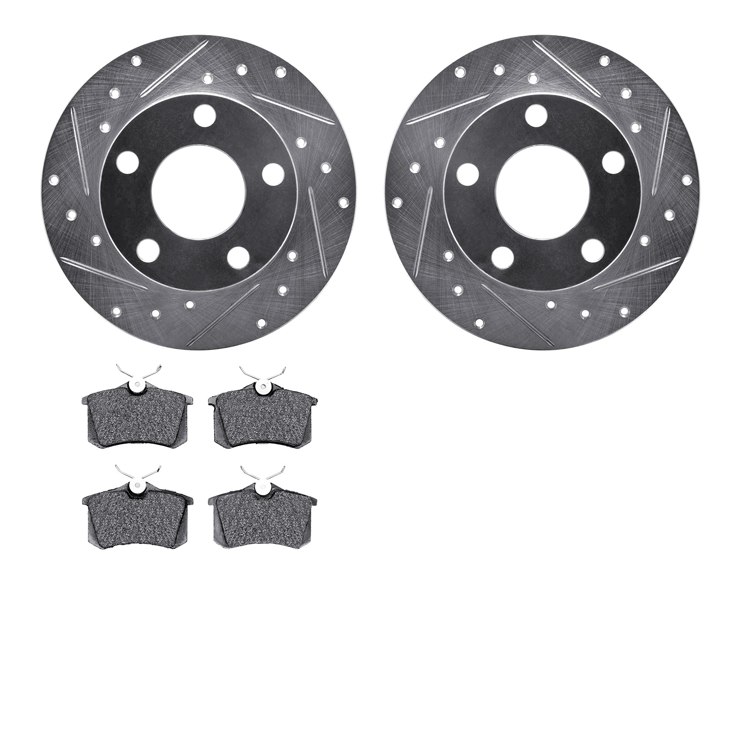 7302-73018 Drilled/Slotted Brake Rotor with 3000-Series Ceramic Brake Pads Kit [Silver], 1998-2001 Audi/Volkswagen, Position: Re