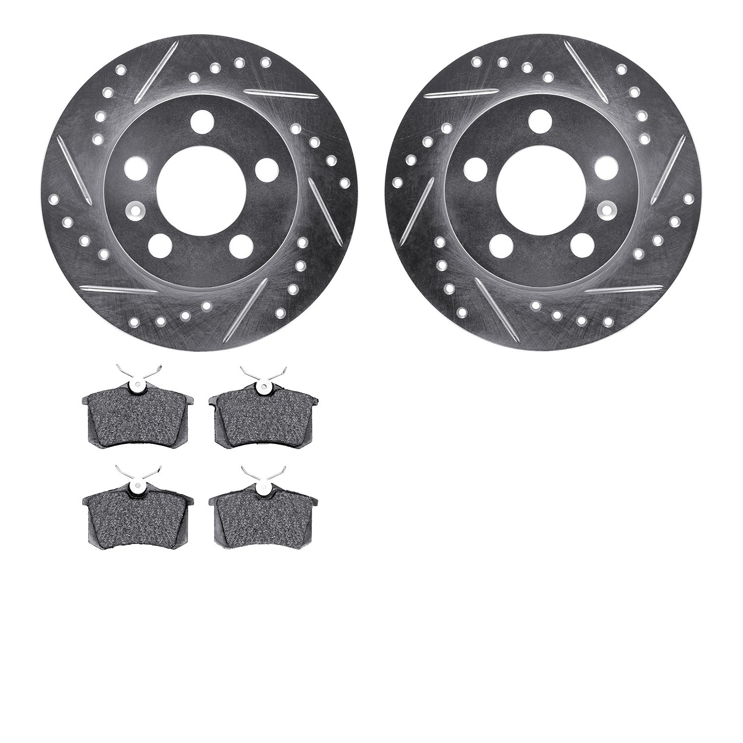 7302-73021 Drilled/Slotted Brake Rotor with 3000-Series Ceramic Brake Pads Kit [Silver], 2001-2006 Audi/Volkswagen, Position: Re