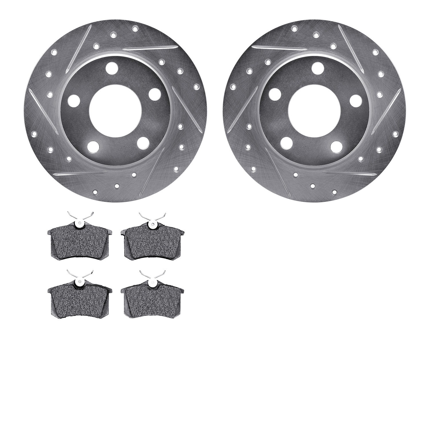 7302-73026 Drilled/Slotted Brake Rotor with 3000-Series Ceramic Brake Pads Kit [Silver], 1999-2002 Audi/Volkswagen, Position: Re