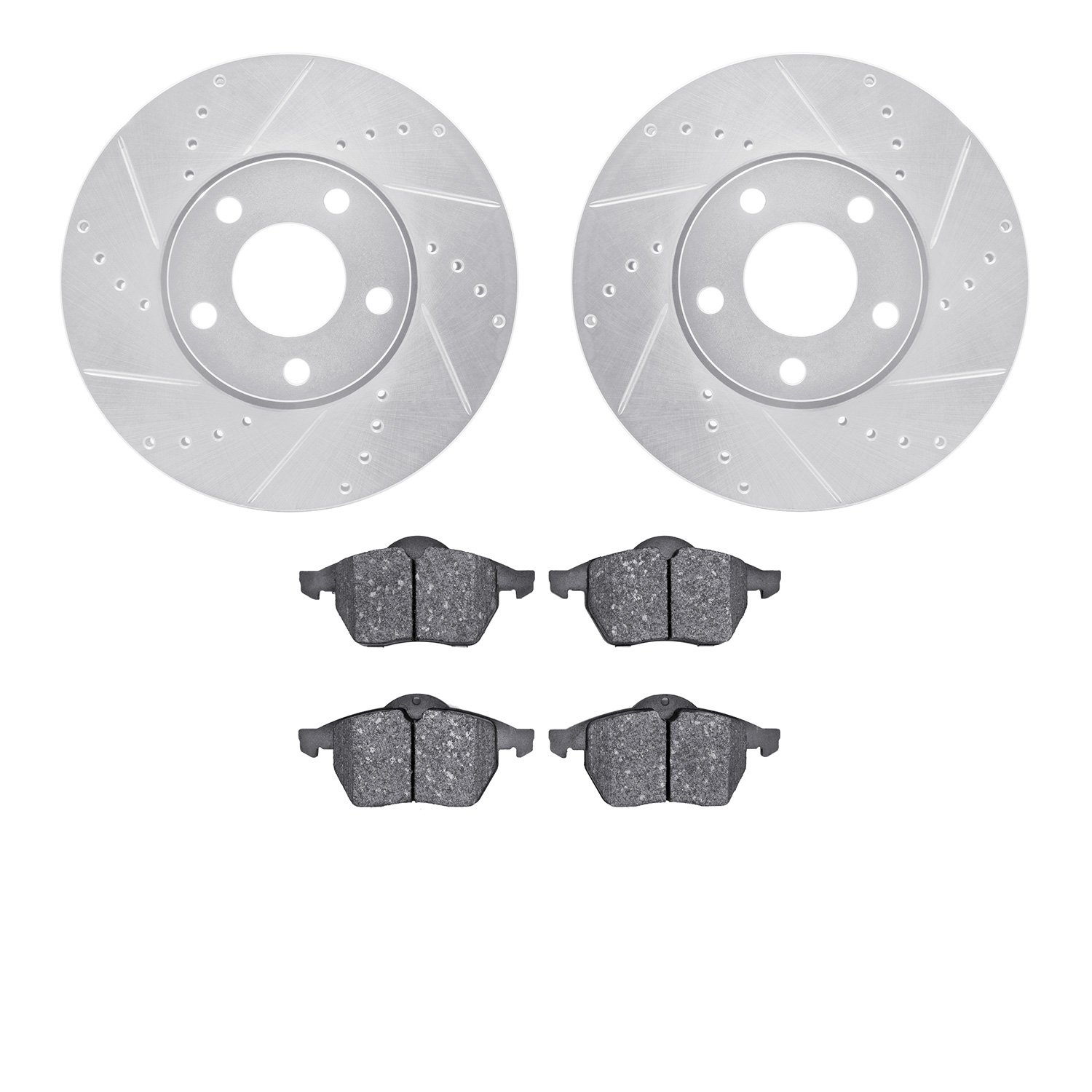 7302-73038 Drilled/Slotted Brake Rotor with 3000-Series Ceramic Brake Pads Kit [Silver], 1996-1999 Audi/Volkswagen, Position: Fr