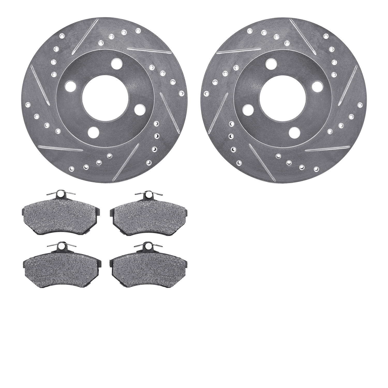 7302-73039 Drilled/Slotted Brake Rotor with 3000-Series Ceramic Brake Pads Kit [Silver], 1980-1992 Audi/Volkswagen, Position: Fr