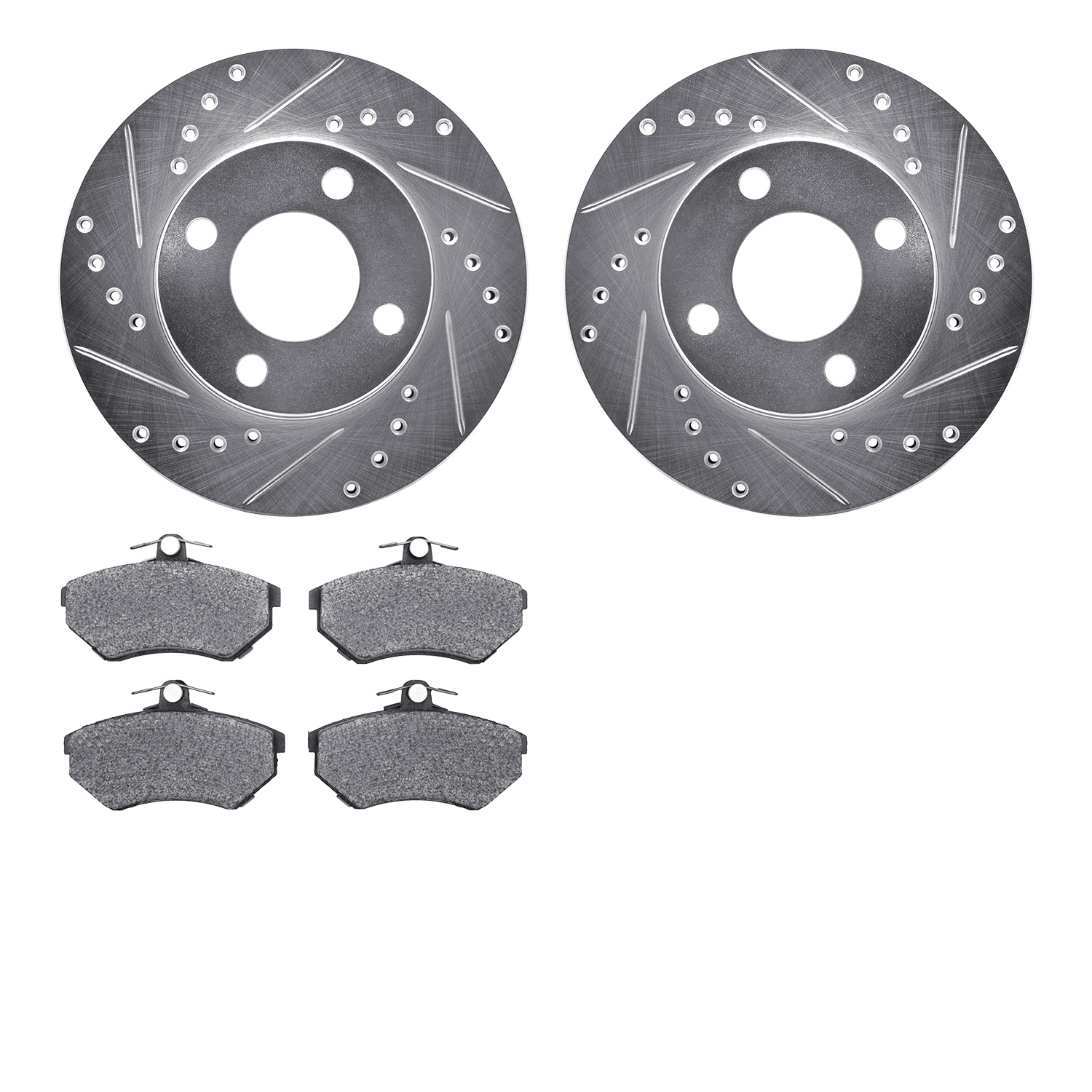 7302-73040 Drilled/Slotted Brake Rotor with 3000-Series Ceramic Brake Pads Kit [Silver], 1990-1991 Audi/Volkswagen, Position: Fr