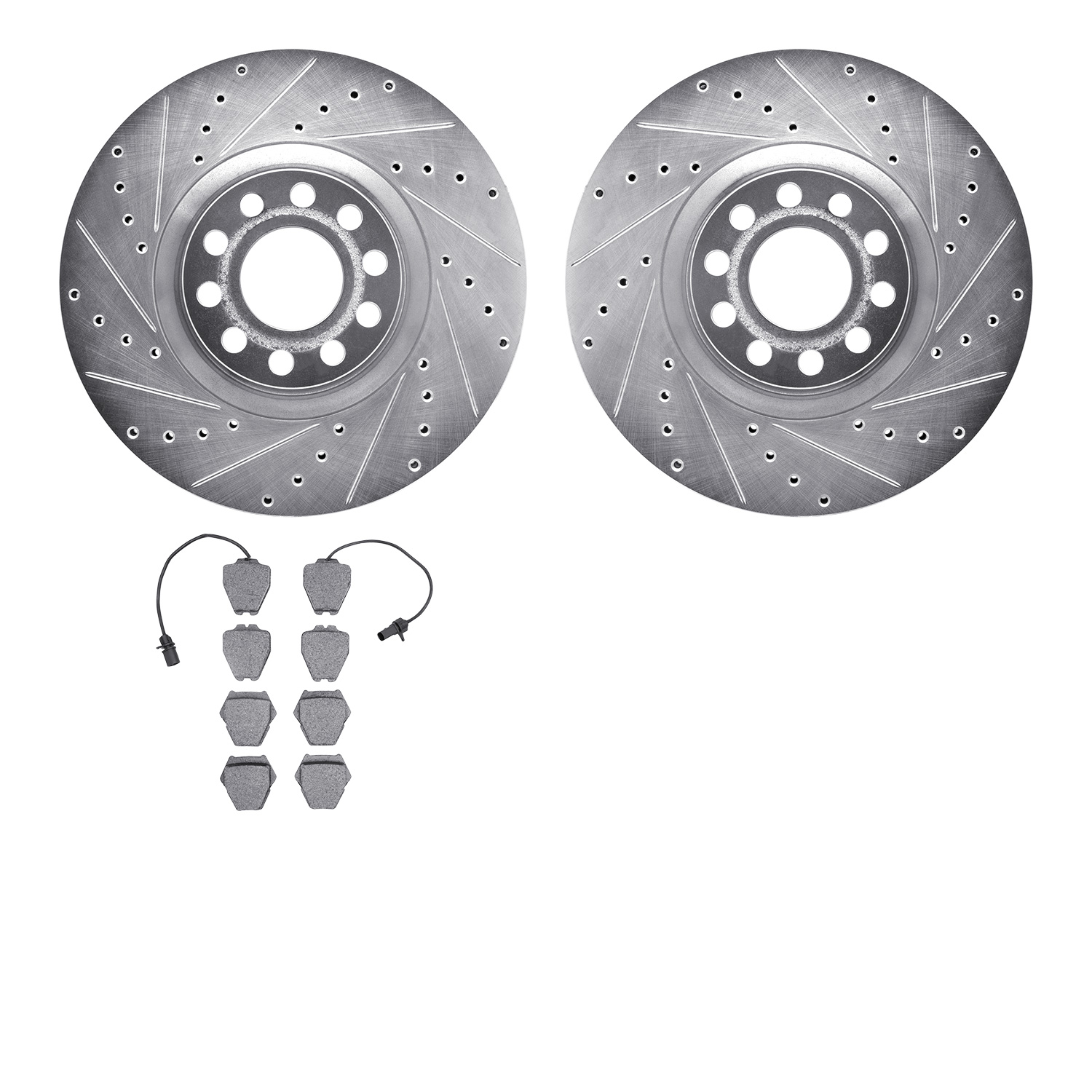 7302-73045 Drilled/Slotted Brake Rotor with 3000-Series Ceramic Brake Pads Kit [Silver], 1999-2004 Audi/Volkswagen, Position: Fr