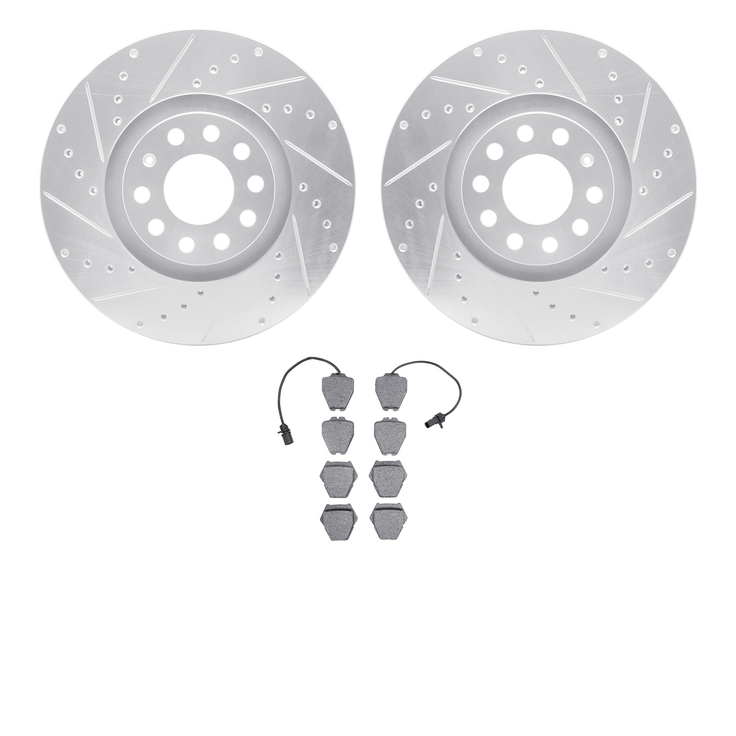 7302-73046 Drilled/Slotted Brake Rotor with 3000-Series Ceramic Brake Pads Kit [Silver], 1999-2005 Audi/Volkswagen, Position: Fr