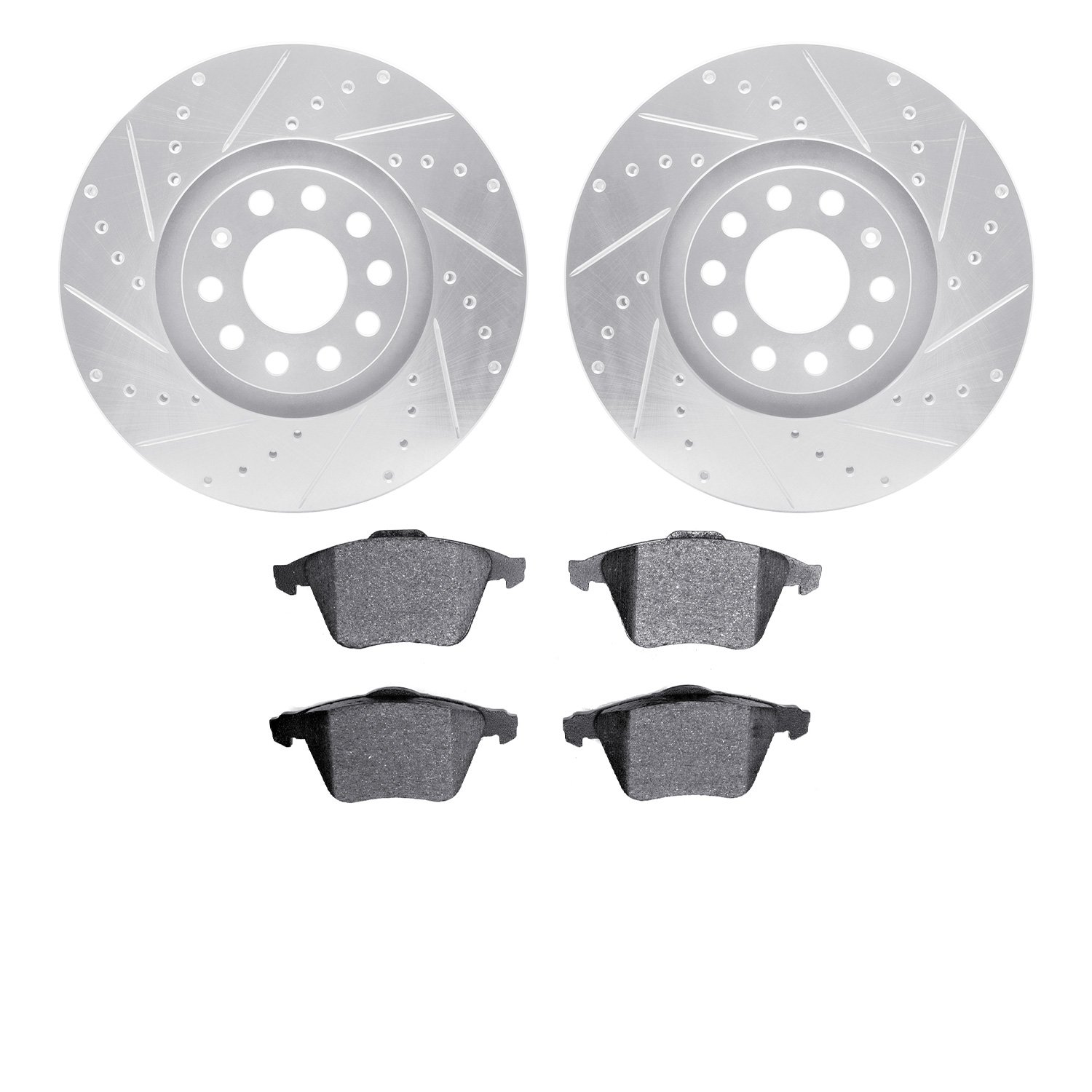7302-73049 Drilled/Slotted Brake Rotor with 3000-Series Ceramic Brake Pads Kit [Silver], 2001-2005 Audi/Volkswagen, Position: Fr
