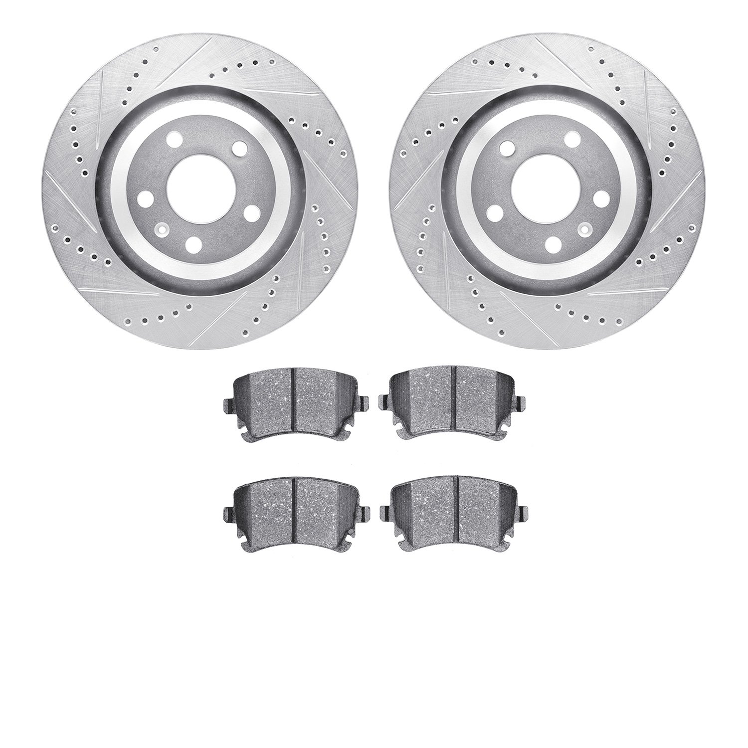 7302-73055 Drilled/Slotted Brake Rotor with 3000-Series Ceramic Brake Pads Kit [Silver], 2005-2011 Audi/Volkswagen, Position: Re