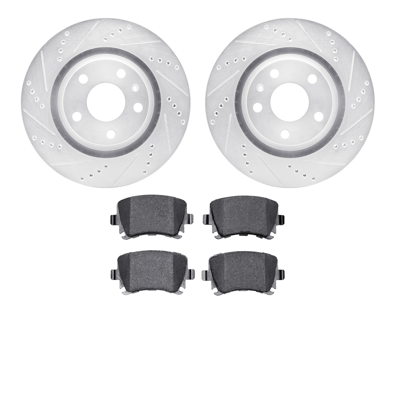 7302-73056 Drilled/Slotted Brake Rotor with 3000-Series Ceramic Brake Pads Kit [Silver], 2008-2015 Audi/Volkswagen, Position: Re