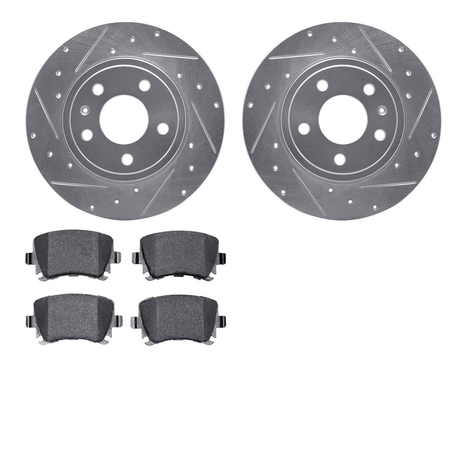 7302-73057 Drilled/Slotted Brake Rotor with 3000-Series Ceramic Brake Pads Kit [Silver], 2000-2009 Audi/Volkswagen, Position: Re
