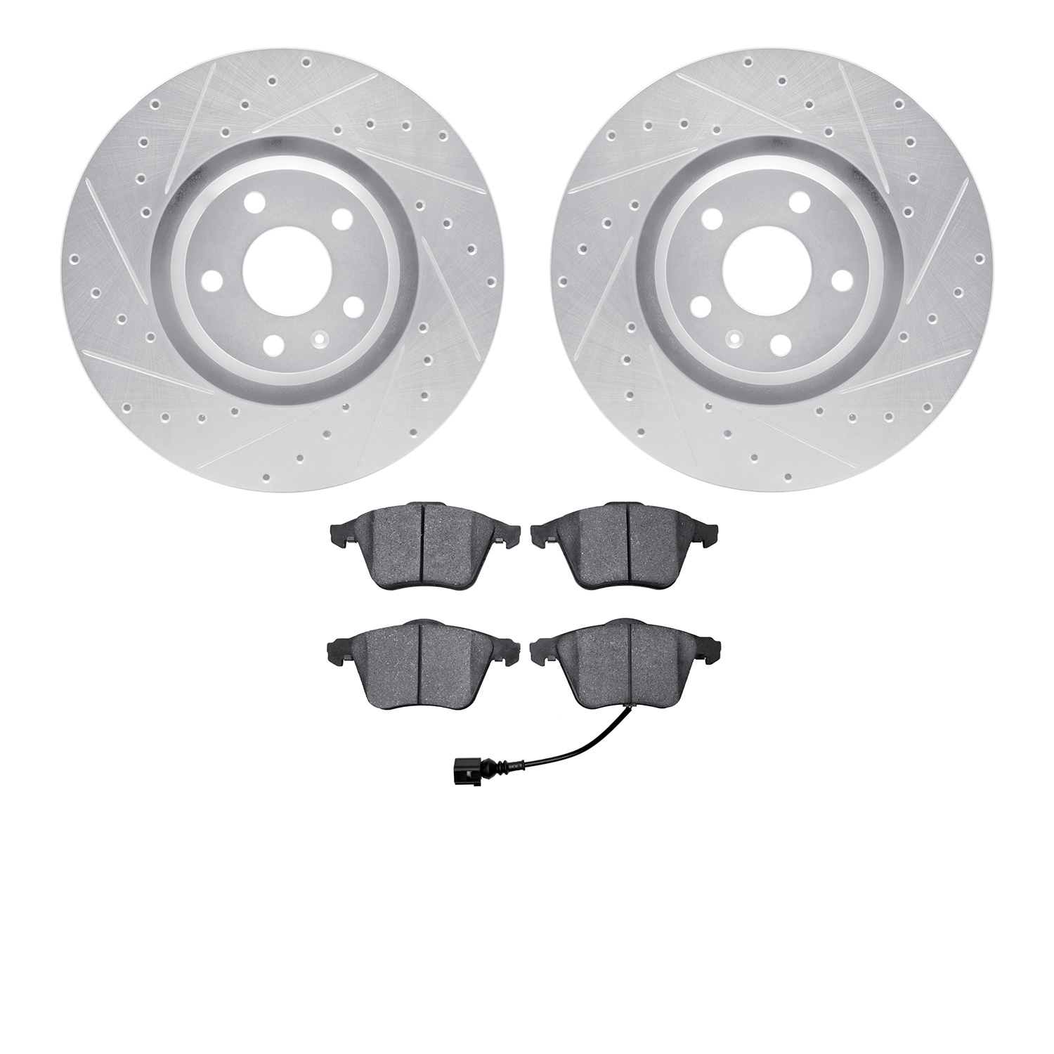 7302-73060 Drilled/Slotted Brake Rotor with 3000-Series Ceramic Brake Pads Kit [Silver], 2008-2011 Audi/Volkswagen, Position: Fr