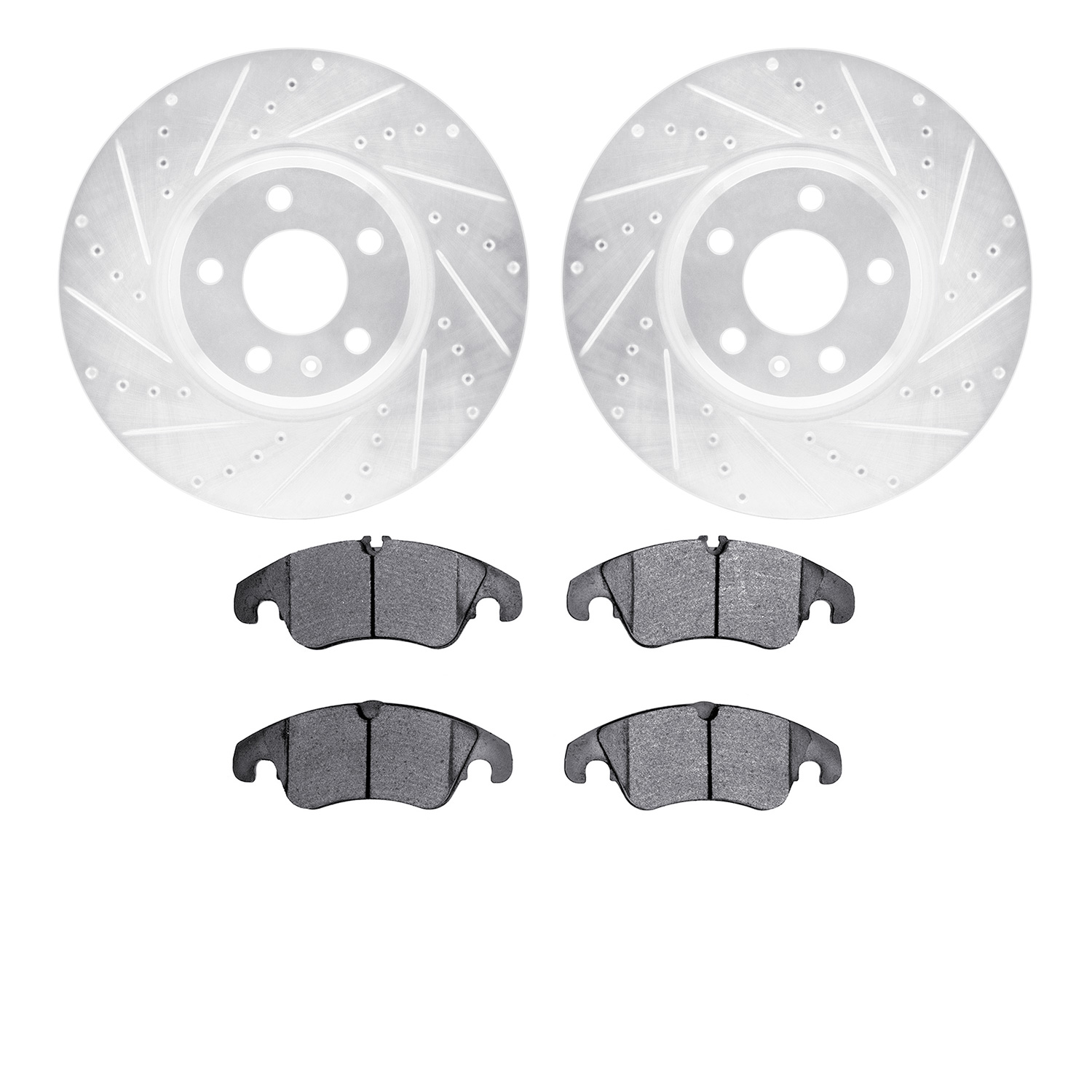 7302-73062 Drilled/Slotted Brake Rotor with 3000-Series Ceramic Brake Pads Kit [Silver], 2008-2011 Audi/Volkswagen, Position: Fr