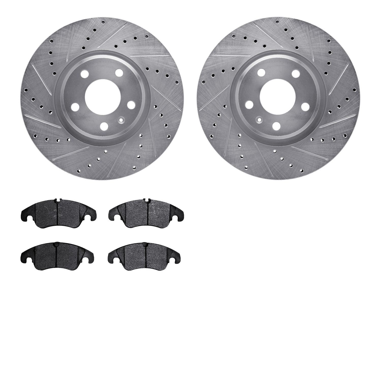 7302-73064 Drilled/Slotted Brake Rotor with 3000-Series Ceramic Brake Pads Kit [Silver], 2012-2017 Audi/Volkswagen, Position: Fr