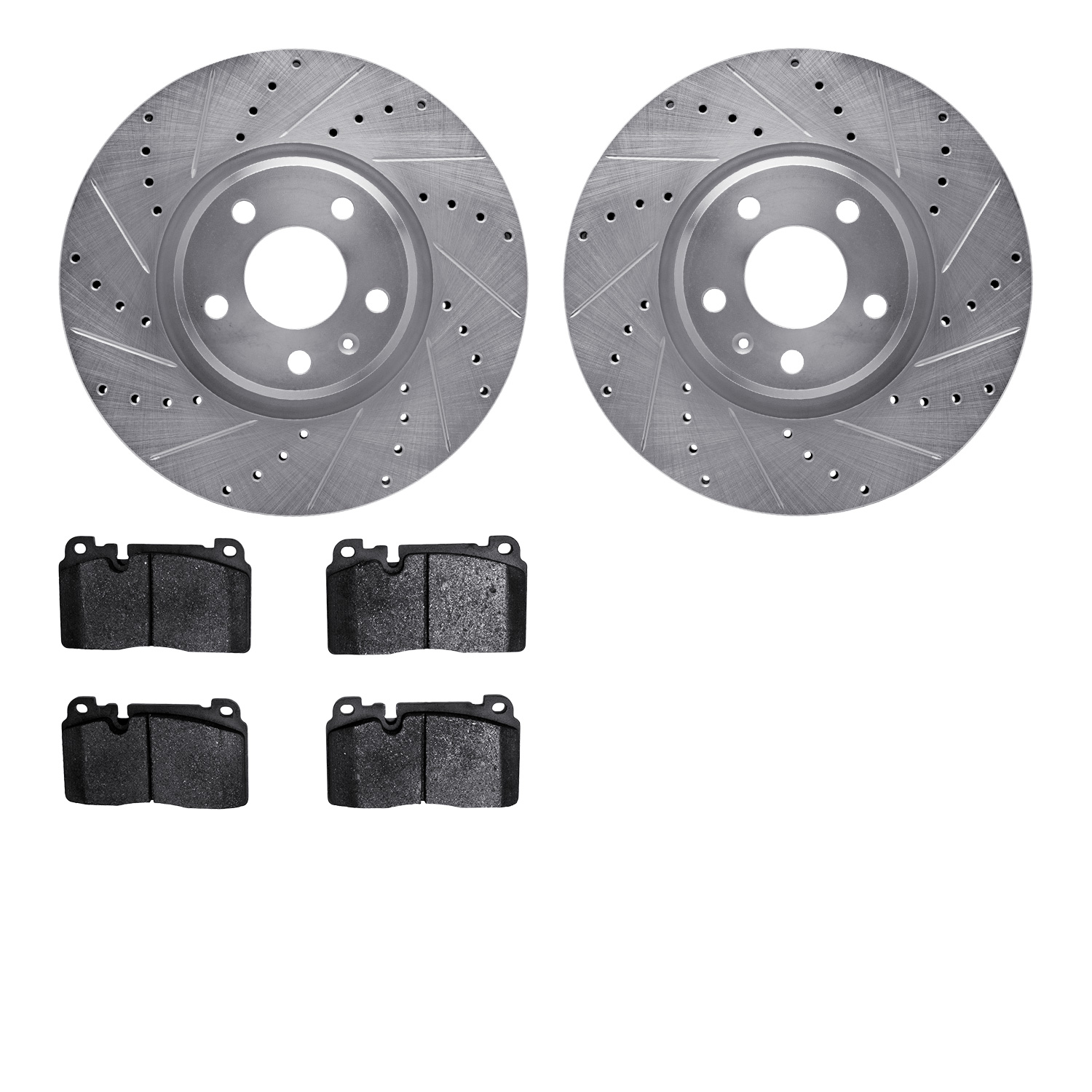 7302-73077 Drilled/Slotted Brake Rotor with 3000-Series Ceramic Brake Pads Kit [Silver], 2013-2017 Audi/Volkswagen, Position: Fr