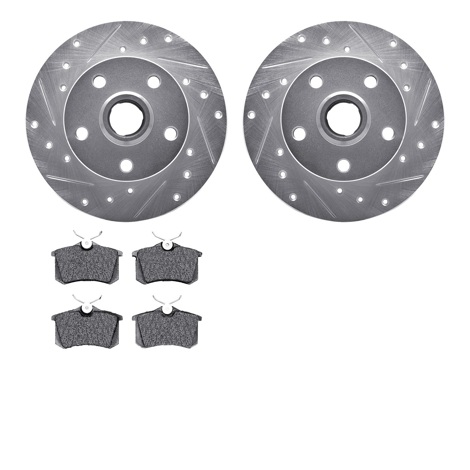 7302-74005 Drilled/Slotted Brake Rotor with 3000-Series Ceramic Brake Pads Kit [Silver], 1992-1998 Audi/Volkswagen, Position: Re