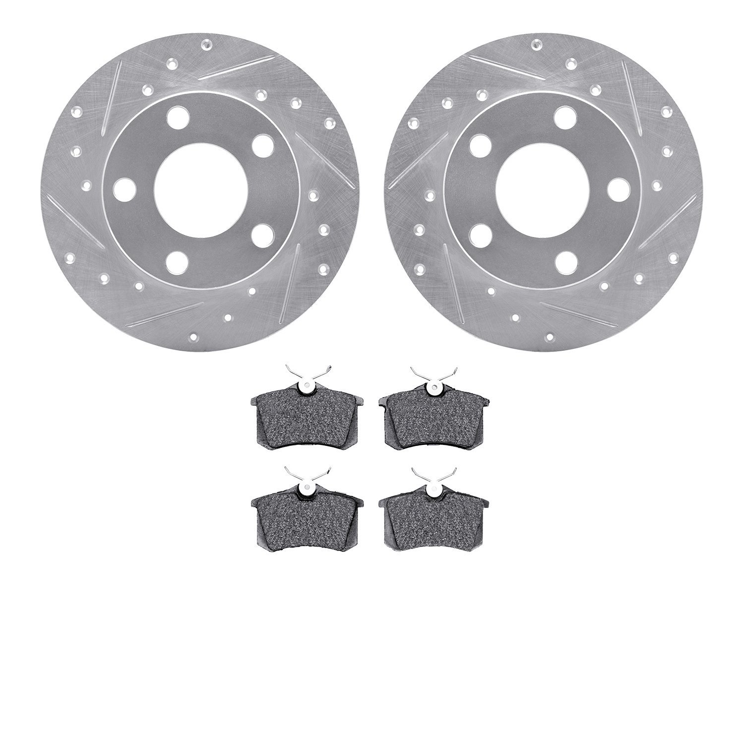 7302-74007 Drilled/Slotted Brake Rotor with 3000-Series Ceramic Brake Pads Kit [Silver], 1998-2005 Audi/Volkswagen, Position: Re