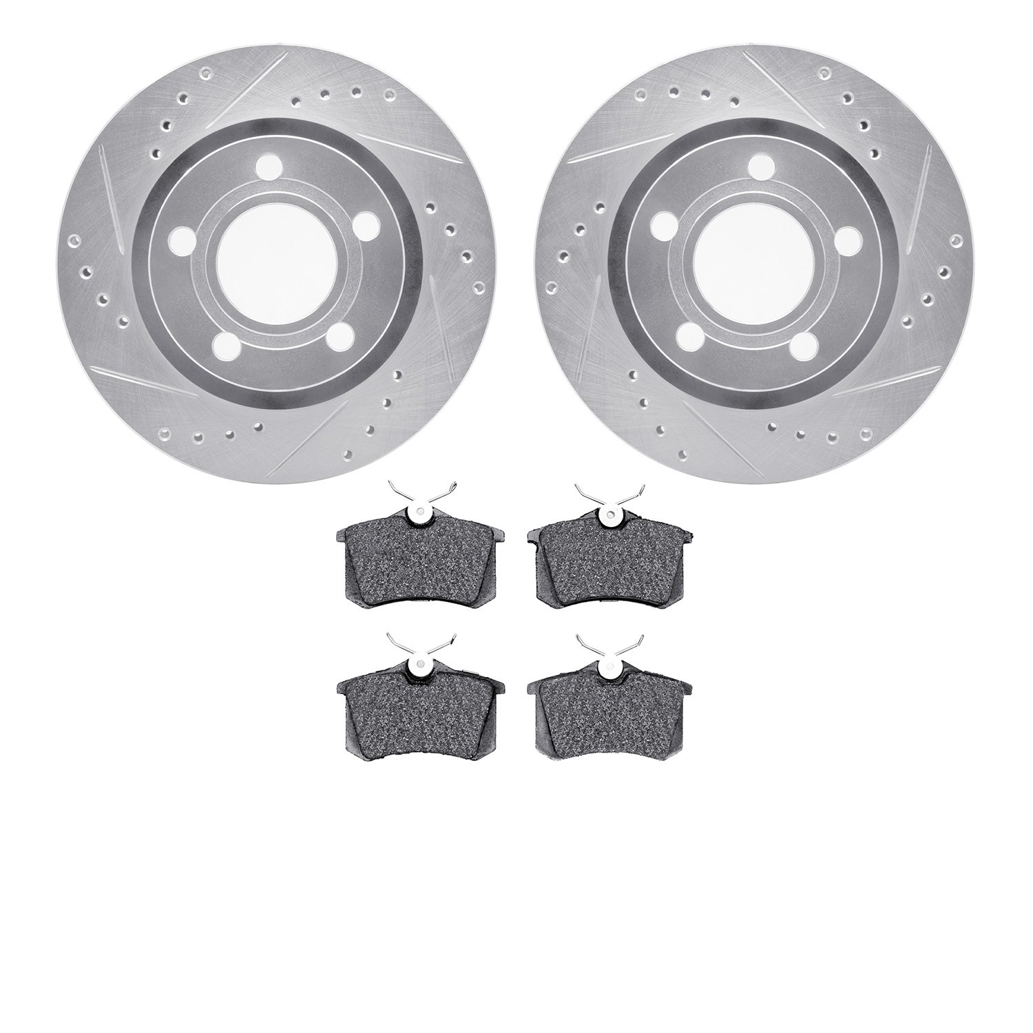 7302-74009 Drilled/Slotted Brake Rotor with 3000-Series Ceramic Brake Pads Kit [Silver], 1999-2005 Audi/Volkswagen, Position: Re