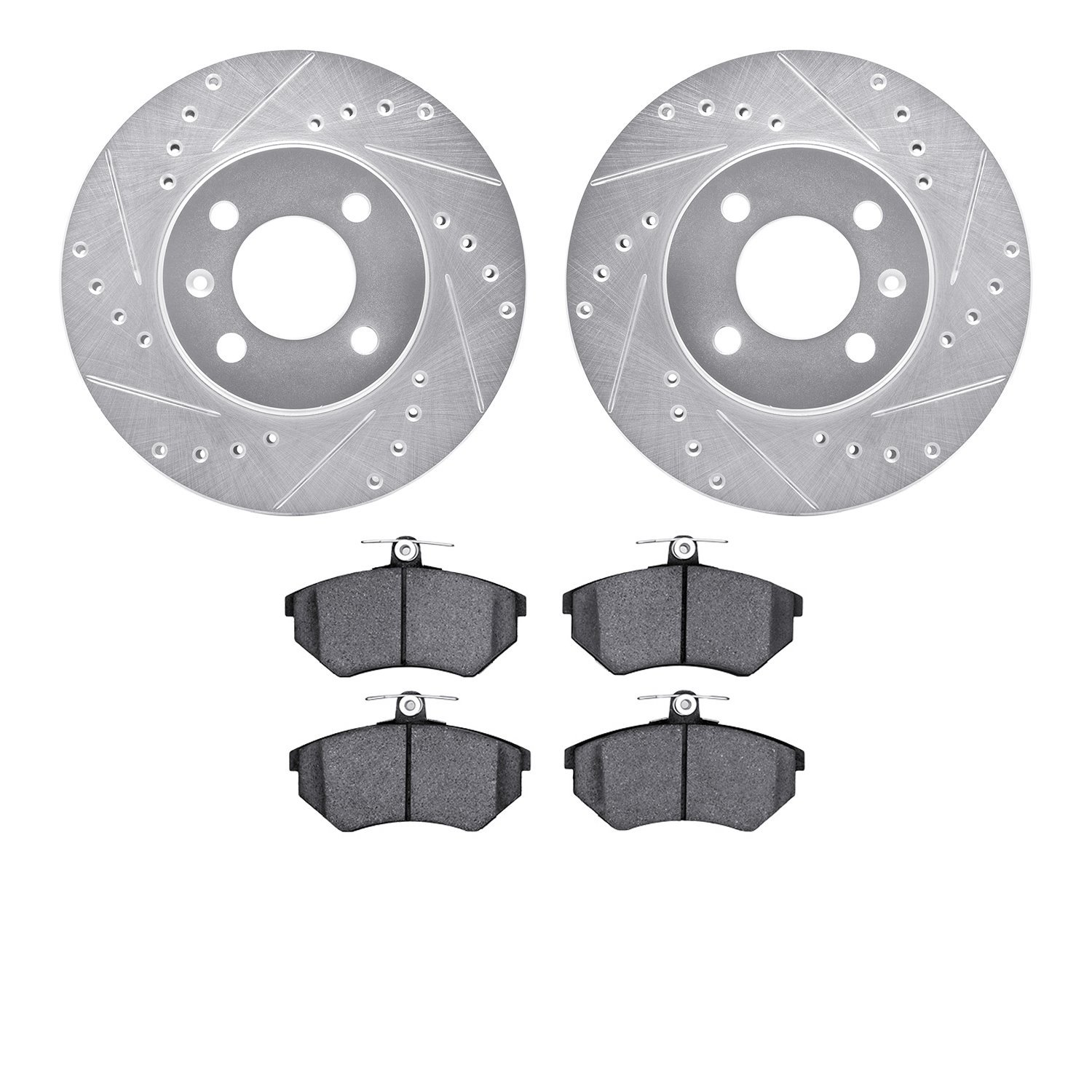 7302-74013 Drilled/Slotted Brake Rotor with 3000-Series Ceramic Brake Pads Kit [Silver], 1986-2008 Audi/Volkswagen, Position: Fr