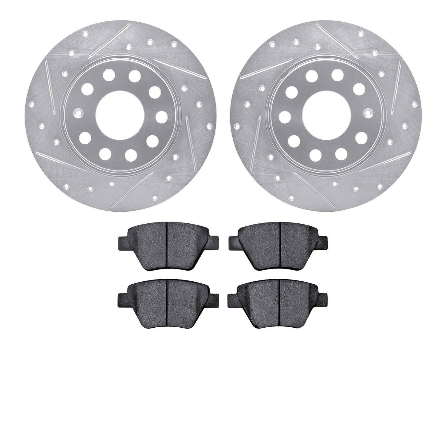 7302-74023 Drilled/Slotted Brake Rotor with 3000-Series Ceramic Brake Pads Kit [Silver], 2005-2018 Audi/Volkswagen, Position: Re