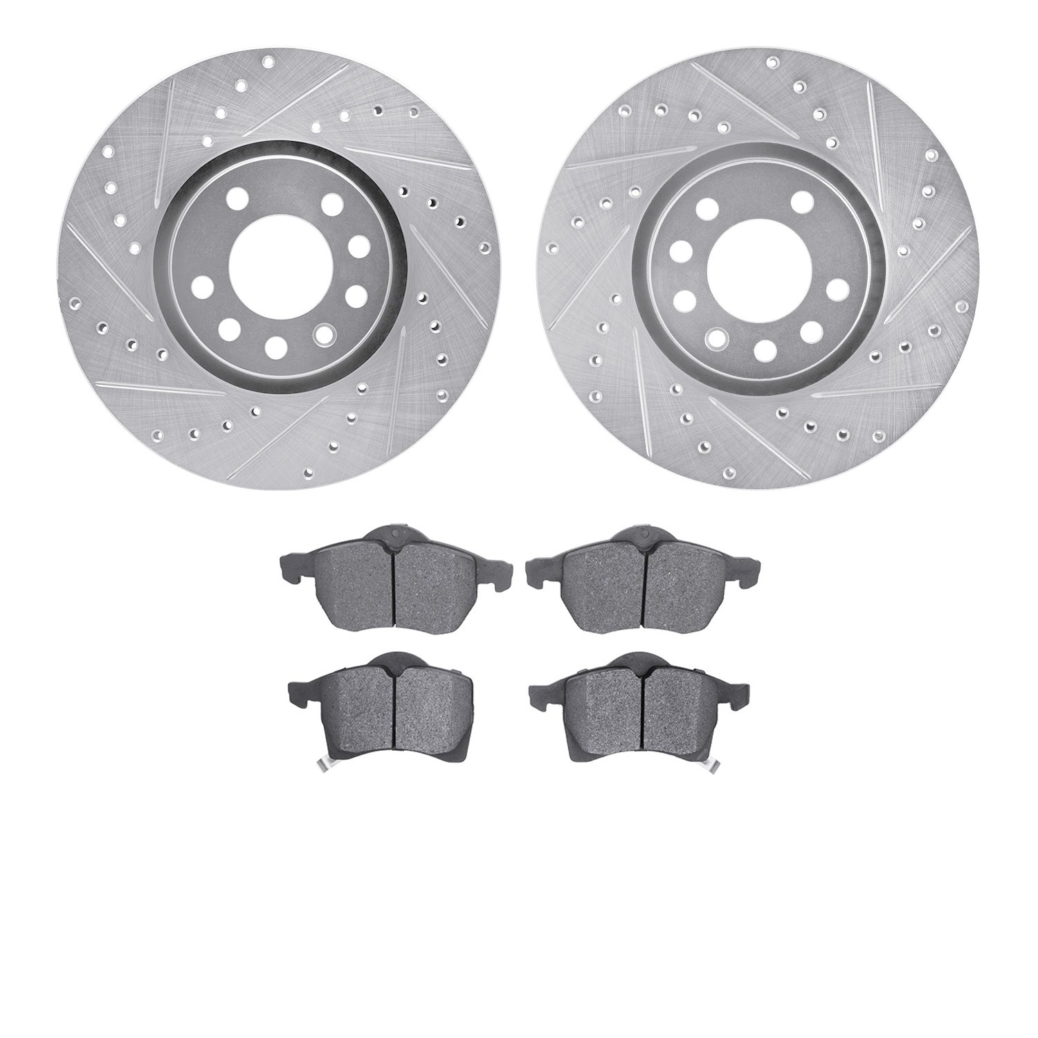7302-74027 Drilled/Slotted Brake Rotor with 3000-Series Ceramic Brake Pads Kit [Silver], Fits Select Audi/Volkswagen, Position: