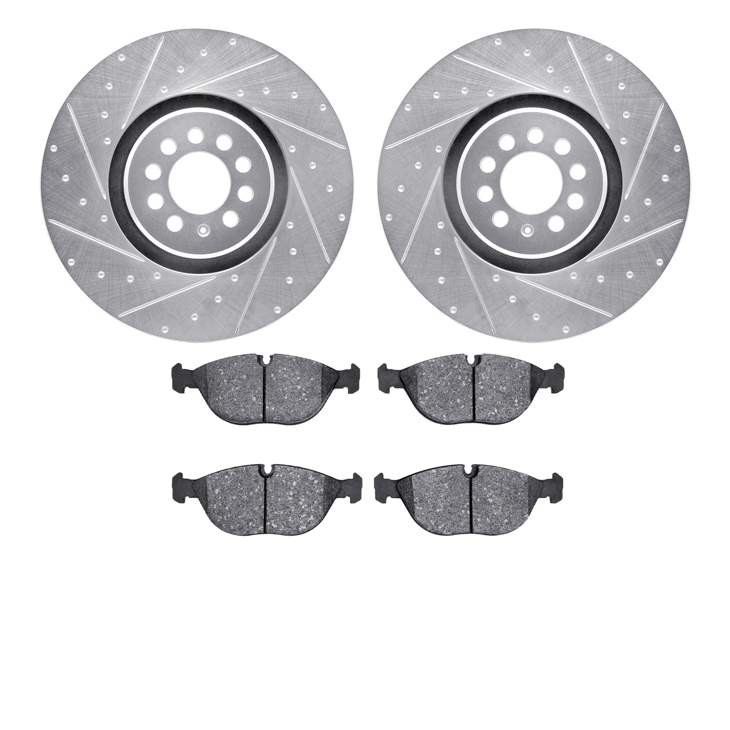 7302-74048 Drilled/Slotted Brake Rotor with 3000-Series Ceramic Brake Pads Kit [Silver], 2004-2006 Audi/Volkswagen, Position: Fr