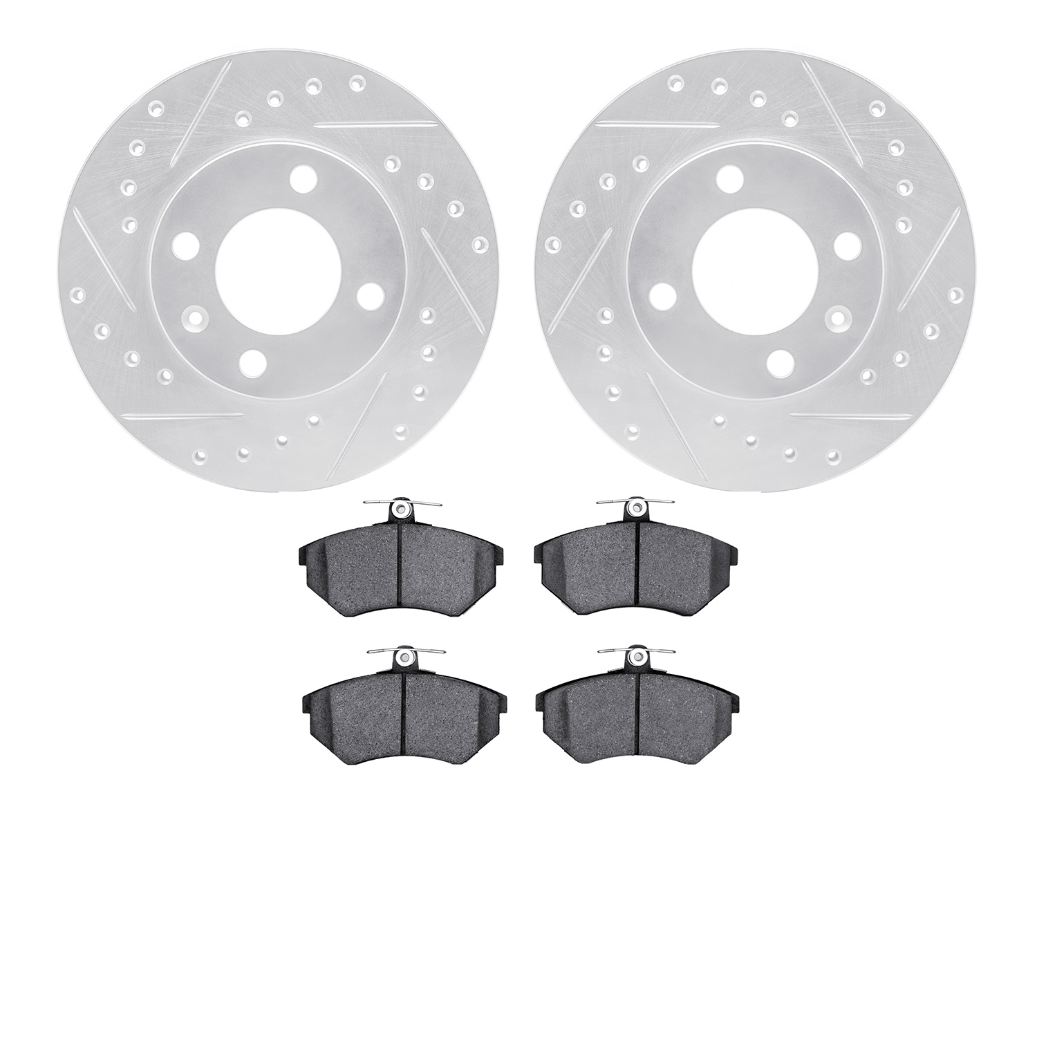 7302-74055 Drilled/Slotted Brake Rotor with 3000-Series Ceramic Brake Pads Kit [Silver], 1988-1988 Audi/Volkswagen, Position: Fr