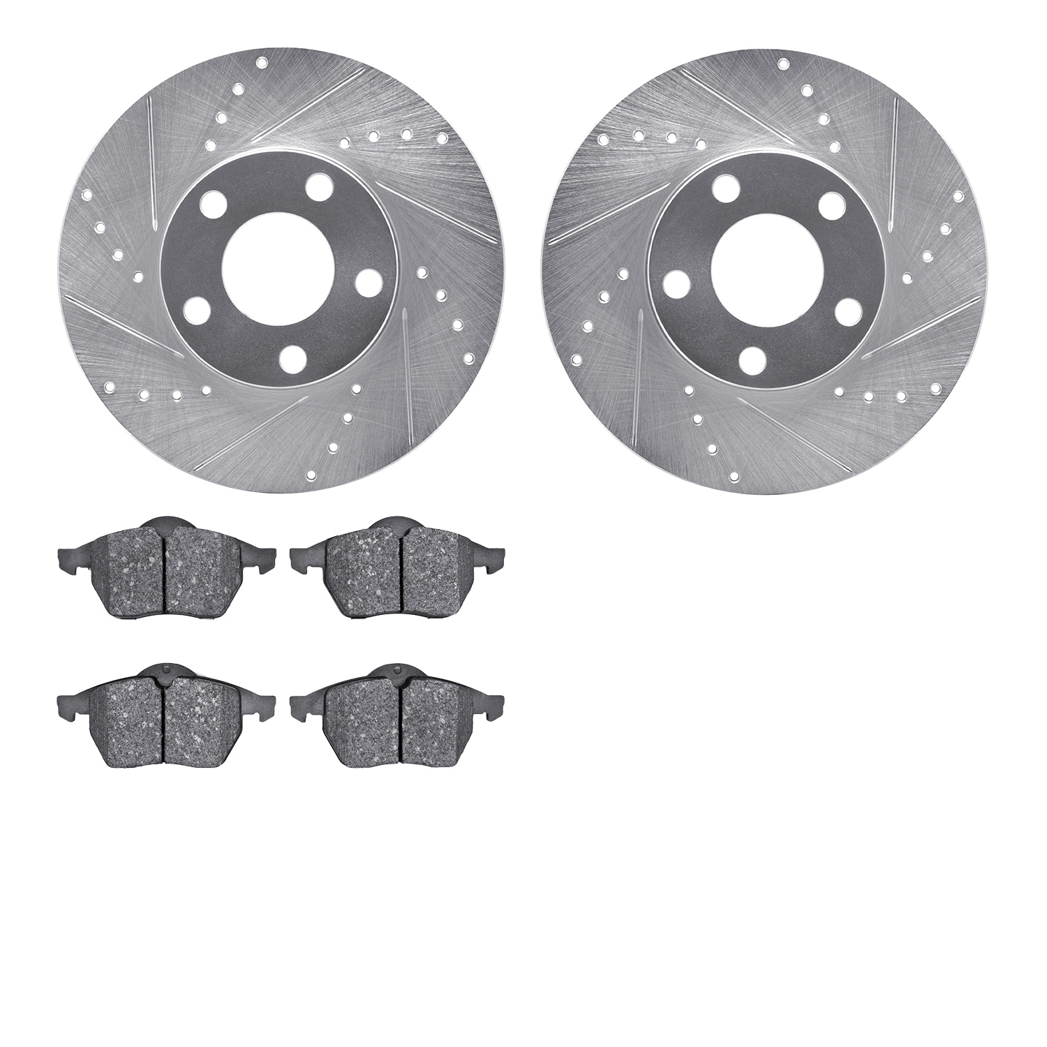 7302-74062 Drilled/Slotted Brake Rotor with 3000-Series Ceramic Brake Pads Kit [Silver], 1998-1998 Audi/Volkswagen, Position: Fr