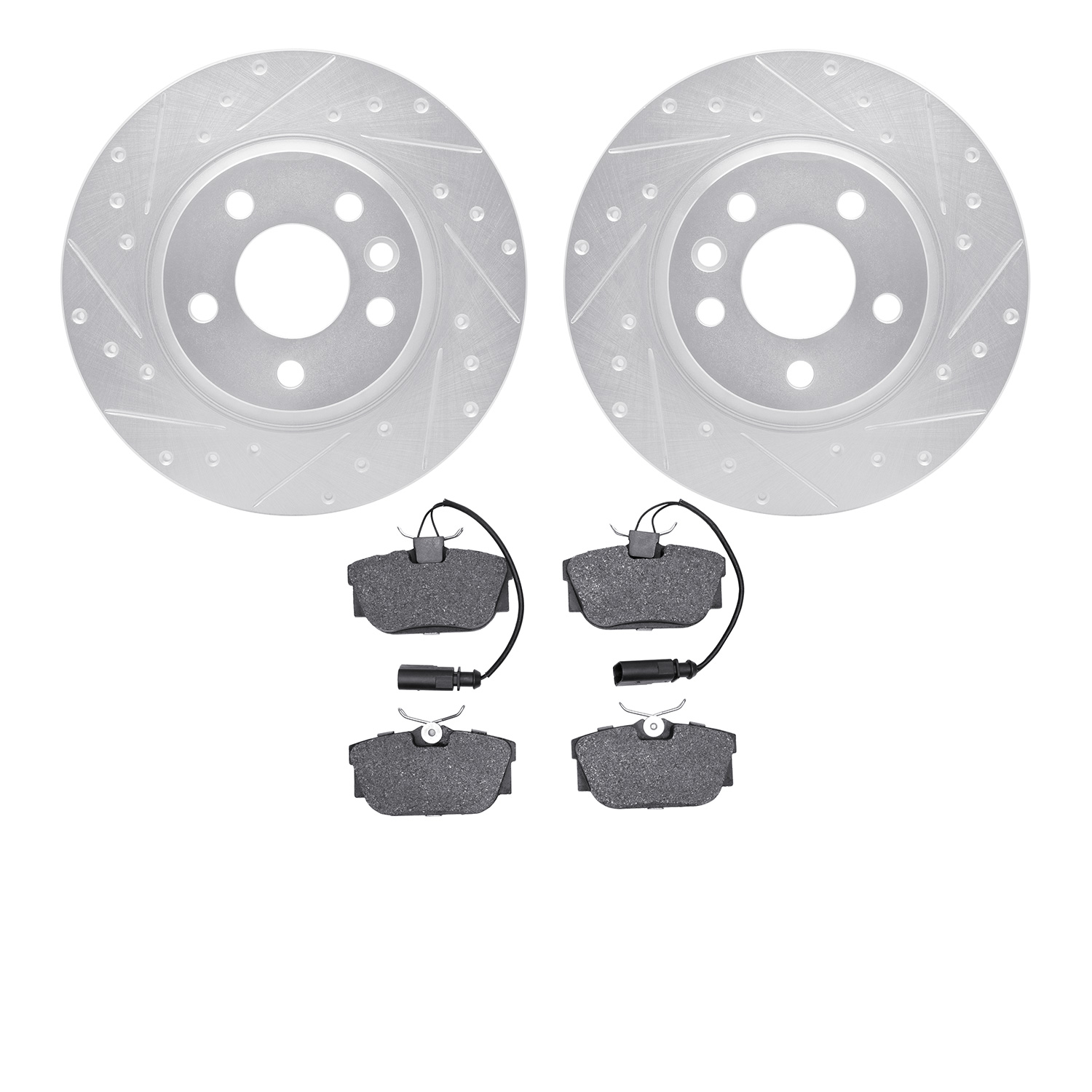 7302-74073 Drilled/Slotted Brake Rotor with 3000-Series Ceramic Brake Pads Kit [Silver], 2001-2003 Audi/Volkswagen, Position: Re