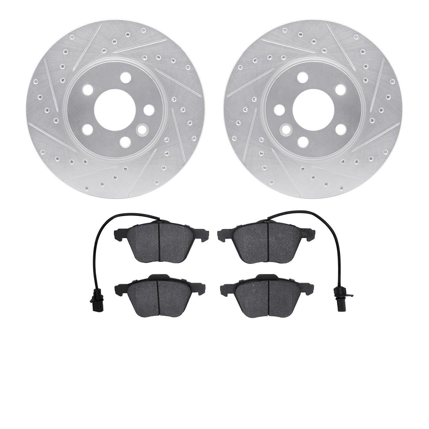 7302-74074 Drilled/Slotted Brake Rotor with 3000-Series Ceramic Brake Pads Kit [Silver], 2001-2003 Audi/Volkswagen, Position: Fr