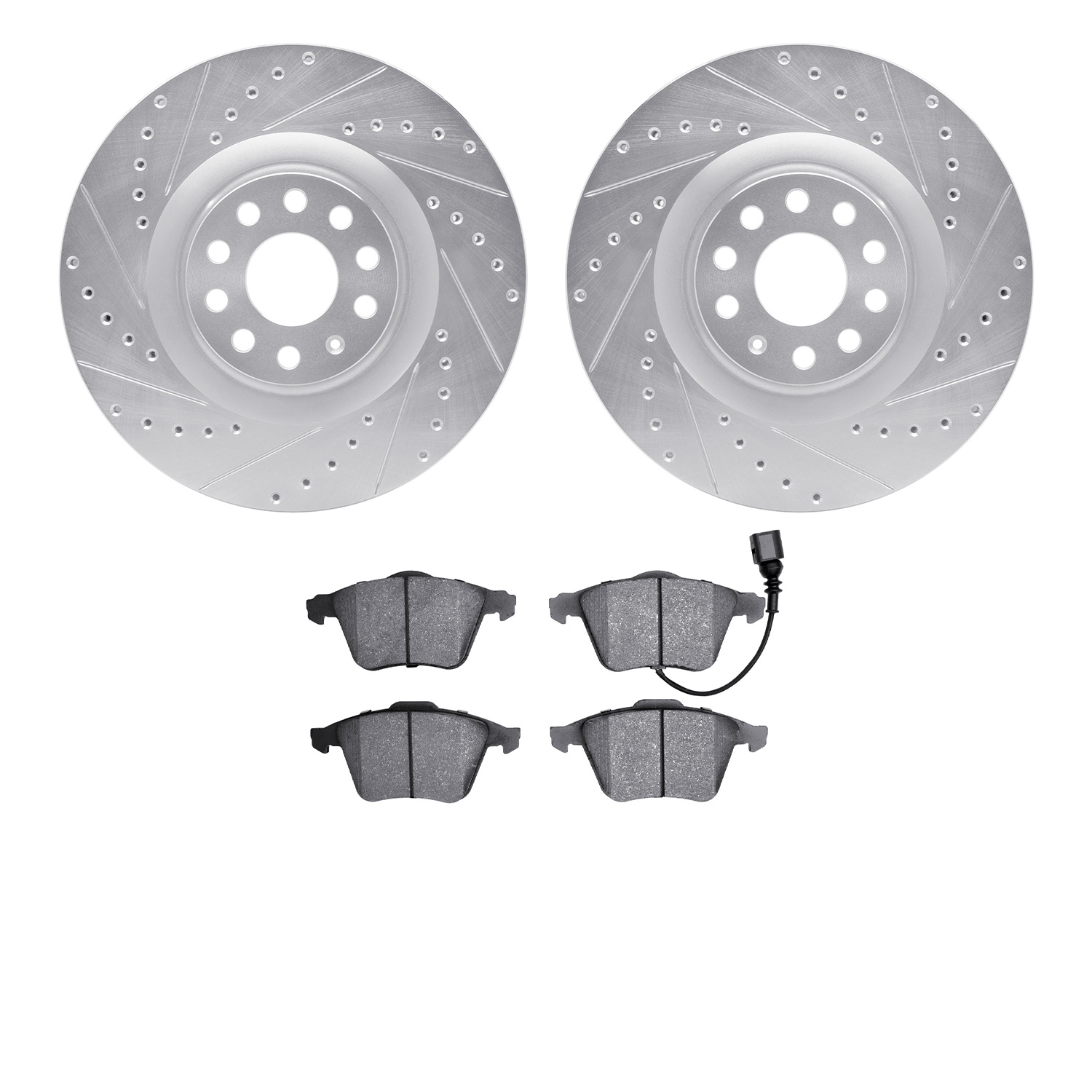 7302-74075 Drilled/Slotted Brake Rotor with 3000-Series Ceramic Brake Pads Kit [Silver], 2006-2011 Audi/Volkswagen, Position: Fr