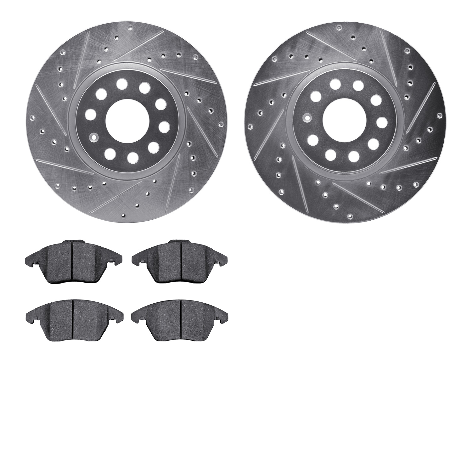 7302-74082 Drilled/Slotted Brake Rotor with 3000-Series Ceramic Brake Pads Kit [Silver], 2005-2018 Audi/Volkswagen, Position: Fr