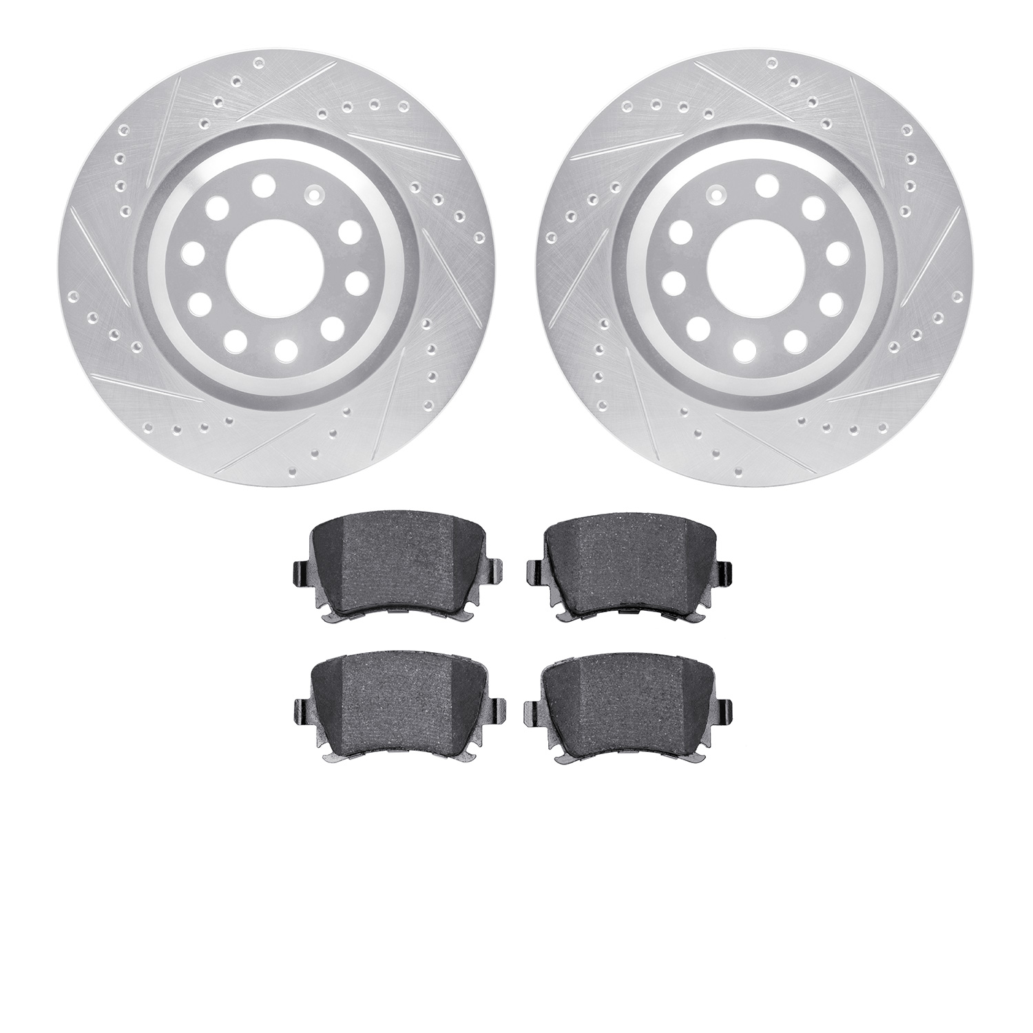 7302-74083 Drilled/Slotted Brake Rotor with 3000-Series Ceramic Brake Pads Kit [Silver], 2006-2021 Audi/Volkswagen, Position: Re