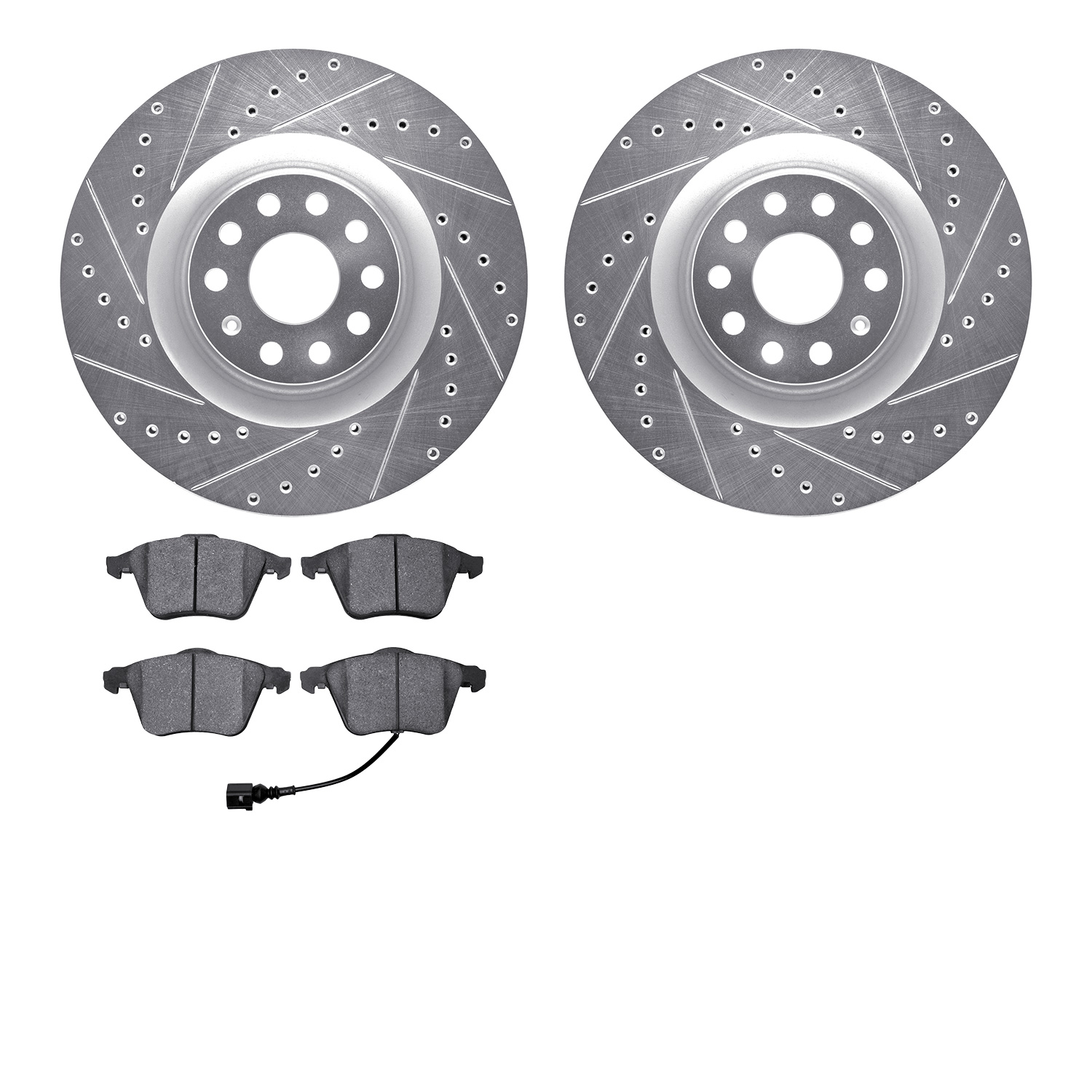 7302-74086 Drilled/Slotted Brake Rotor with 3000-Series Ceramic Brake Pads Kit [Silver], 2008-2013 Audi/Volkswagen, Position: Fr
