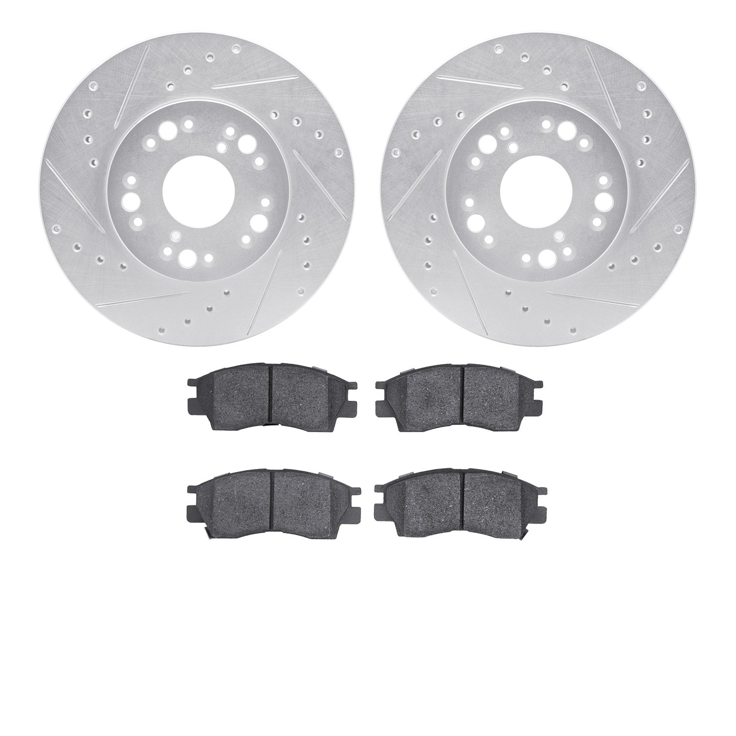7302-75001 Drilled/Slotted Brake Rotor with 3000-Series Ceramic Brake Pads Kit [Silver], 1990-1990 Lexus/Toyota/Scion, Position: