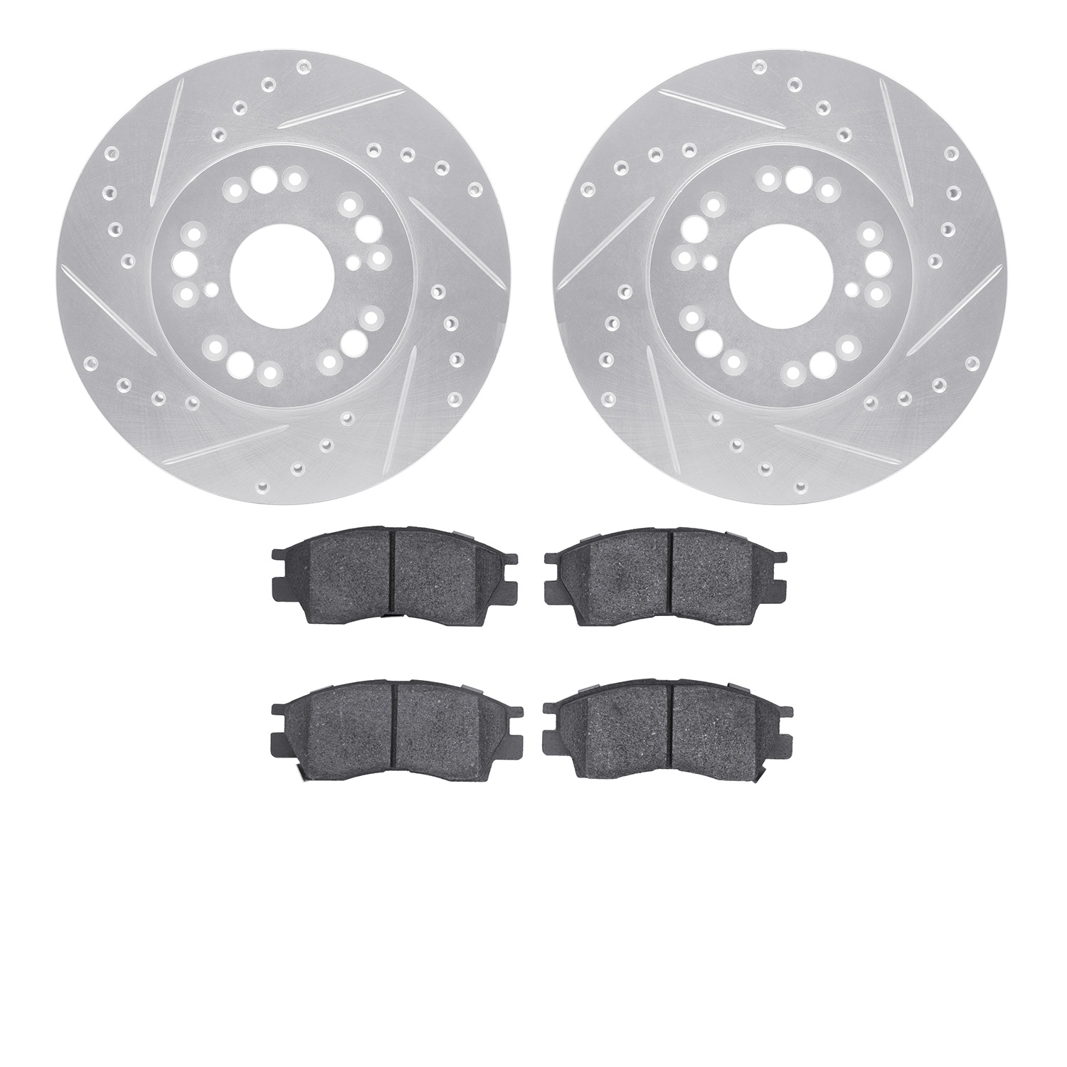 7302-75002 Drilled/Slotted Brake Rotor with 3000-Series Ceramic Brake Pads Kit [Silver], 1991-1992 Lexus/Toyota/Scion, Position: