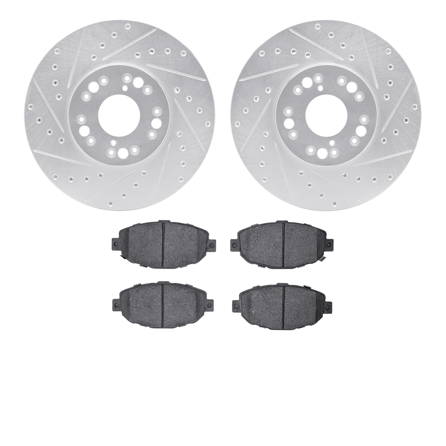 7302-75005 Drilled/Slotted Brake Rotor with 3000-Series Ceramic Brake Pads Kit [Silver], 1992-2000 Lexus/Toyota/Scion, Position: