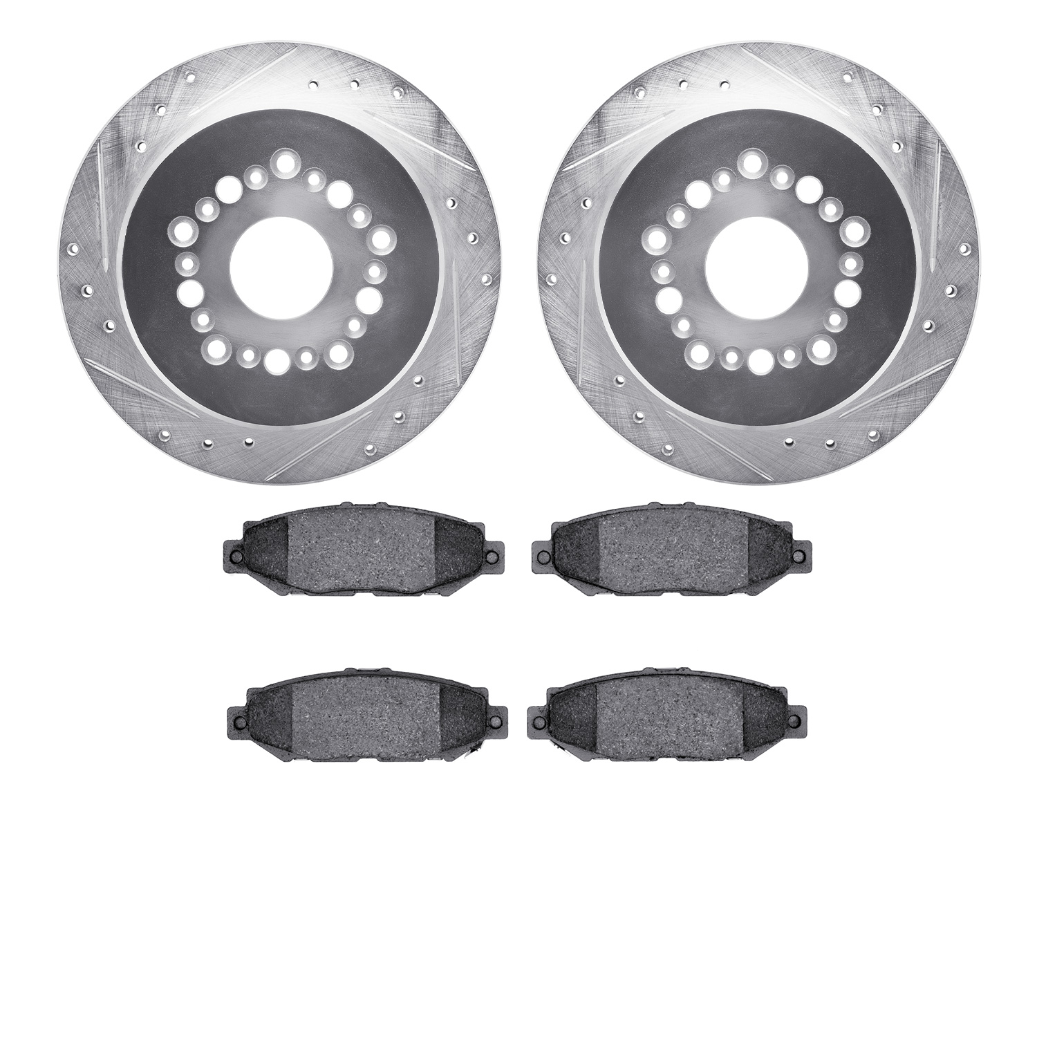7302-75006 Drilled/Slotted Brake Rotor with 3000-Series Ceramic Brake Pads Kit [Silver], 1992-1998 Lexus/Toyota/Scion, Position: