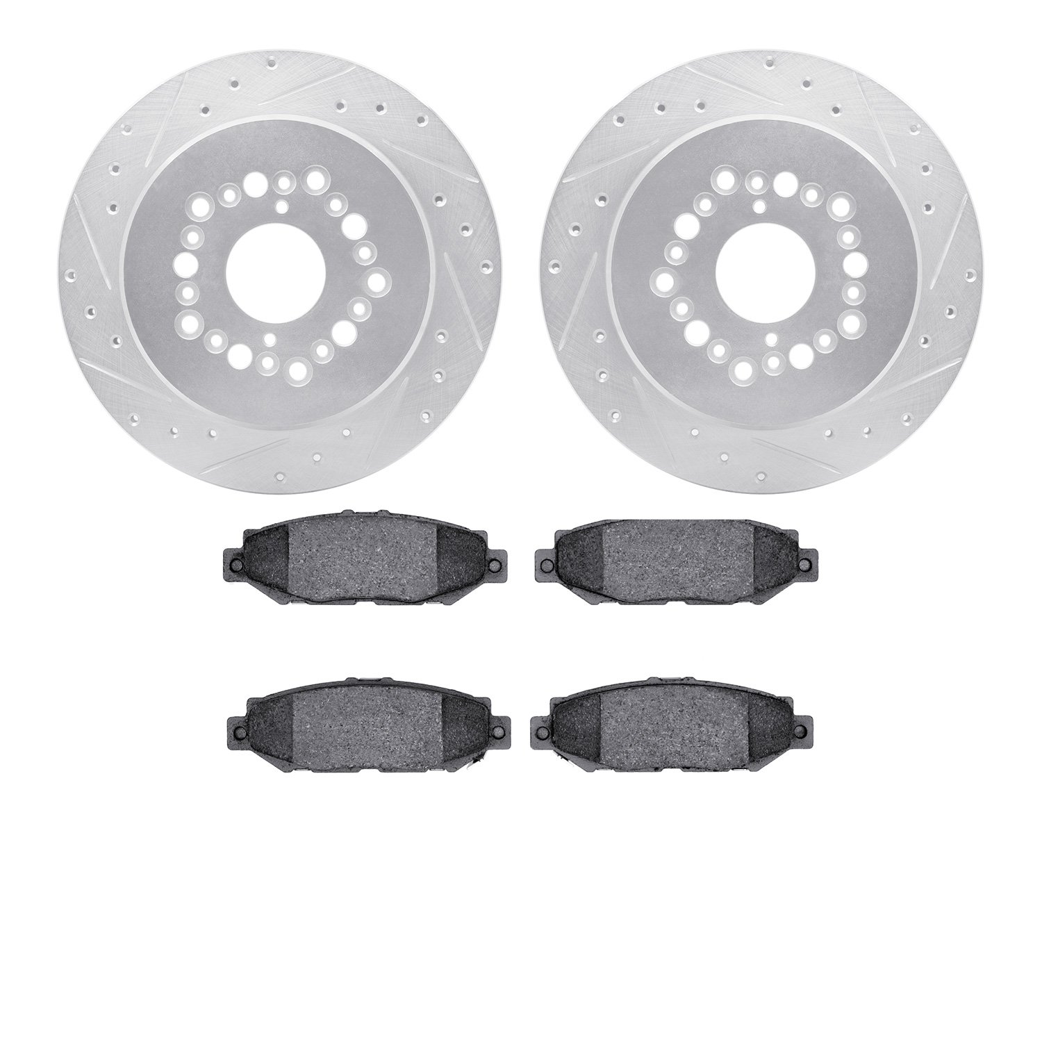 7302-75007 Drilled/Slotted Brake Rotor with 3000-Series Ceramic Brake Pads Kit [Silver], 1992-2000 Lexus/Toyota/Scion, Position: