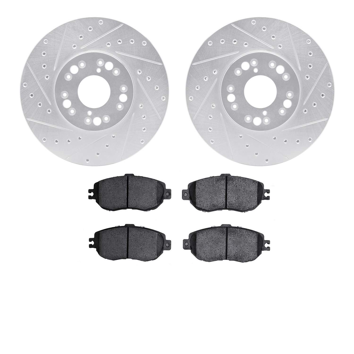 7302-75008 Drilled/Slotted Brake Rotor with 3000-Series Ceramic Brake Pads Kit [Silver], 1993-1994 Lexus/Toyota/Scion, Position: