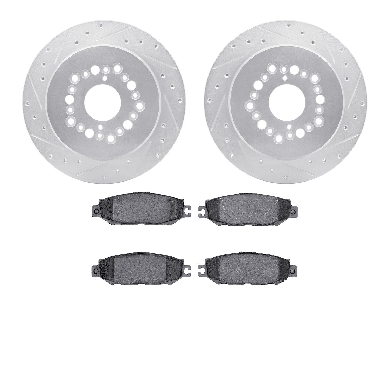 7302-75009 Drilled/Slotted Brake Rotor with 3000-Series Ceramic Brake Pads Kit [Silver], 1993-2000 Lexus/Toyota/Scion, Position: