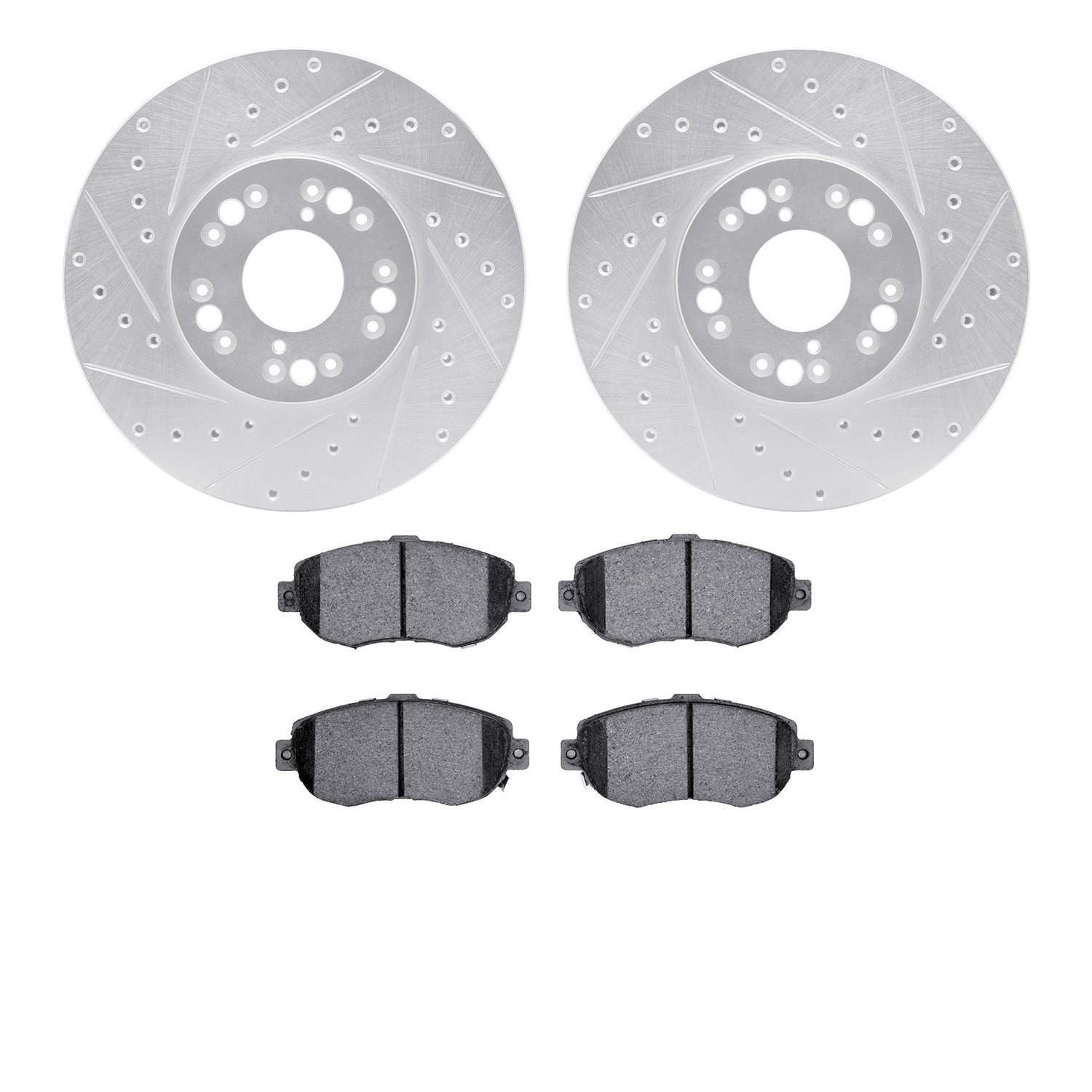 7302-75010 Drilled/Slotted Brake Rotor with 3000-Series Ceramic Brake Pads Kit [Silver], 1993-2010 Lexus/Toyota/Scion, Position: