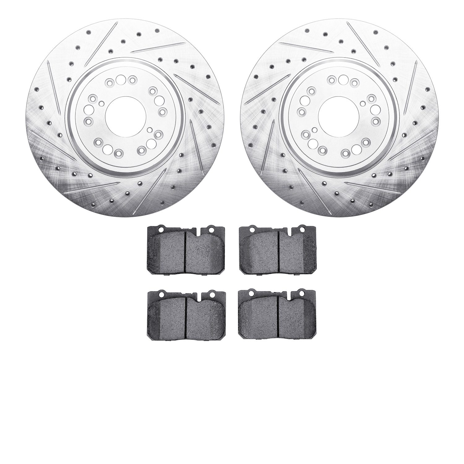 7302-75011 Drilled/Slotted Brake Rotor with 3000-Series Ceramic Brake Pads Kit [Silver], 1995-2000 Lexus/Toyota/Scion, Position:
