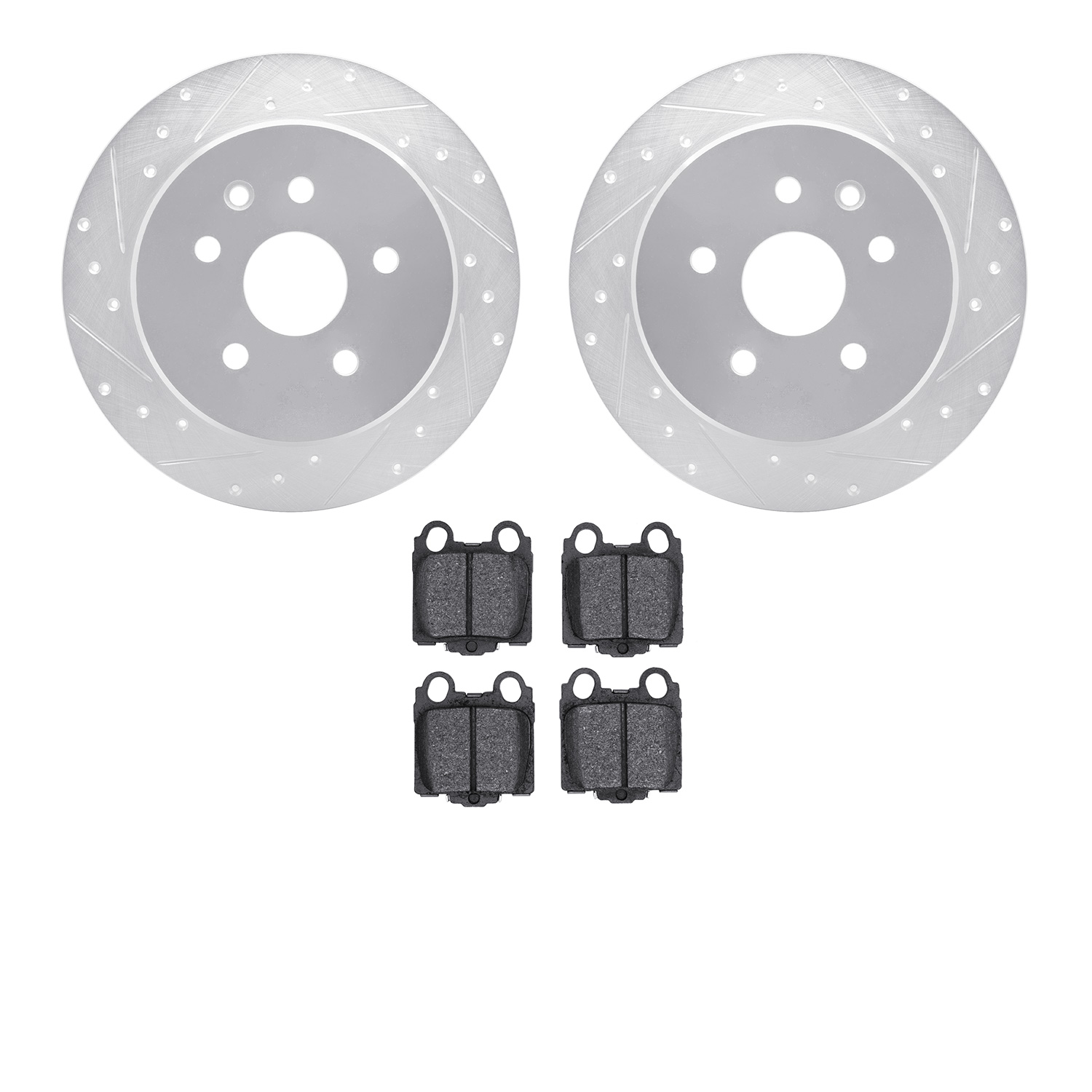 7302-75012 Drilled/Slotted Brake Rotor with 3000-Series Ceramic Brake Pads Kit [Silver], 1998-2010 Lexus/Toyota/Scion, Position: