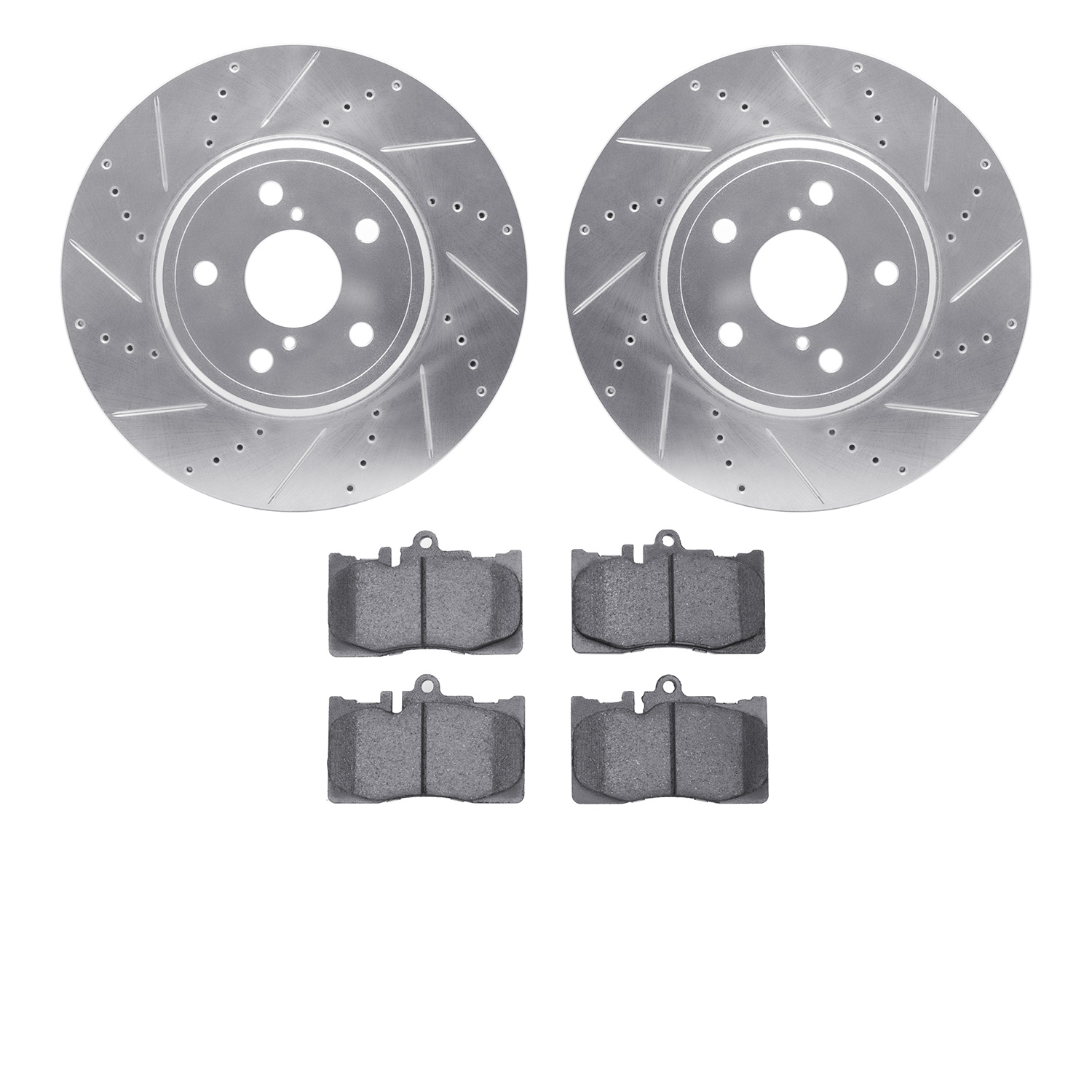 7302-75013 Drilled/Slotted Brake Rotor with 3000-Series Ceramic Brake Pads Kit [Silver], 2001-2006 Lexus/Toyota/Scion, Position: