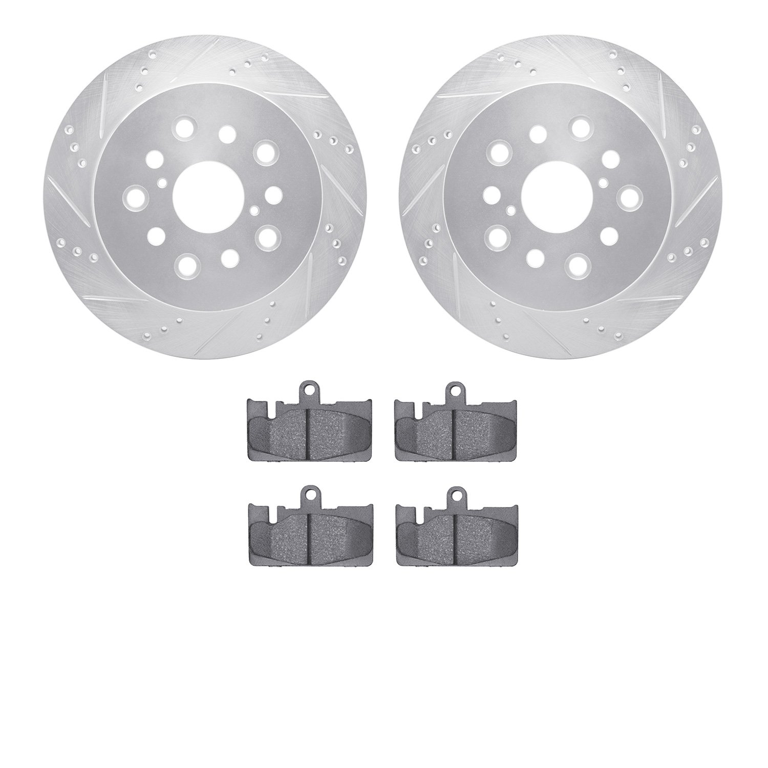 7302-75014 Drilled/Slotted Brake Rotor with 3000-Series Ceramic Brake Pads Kit [Silver], 2001-2006 Lexus/Toyota/Scion, Position: